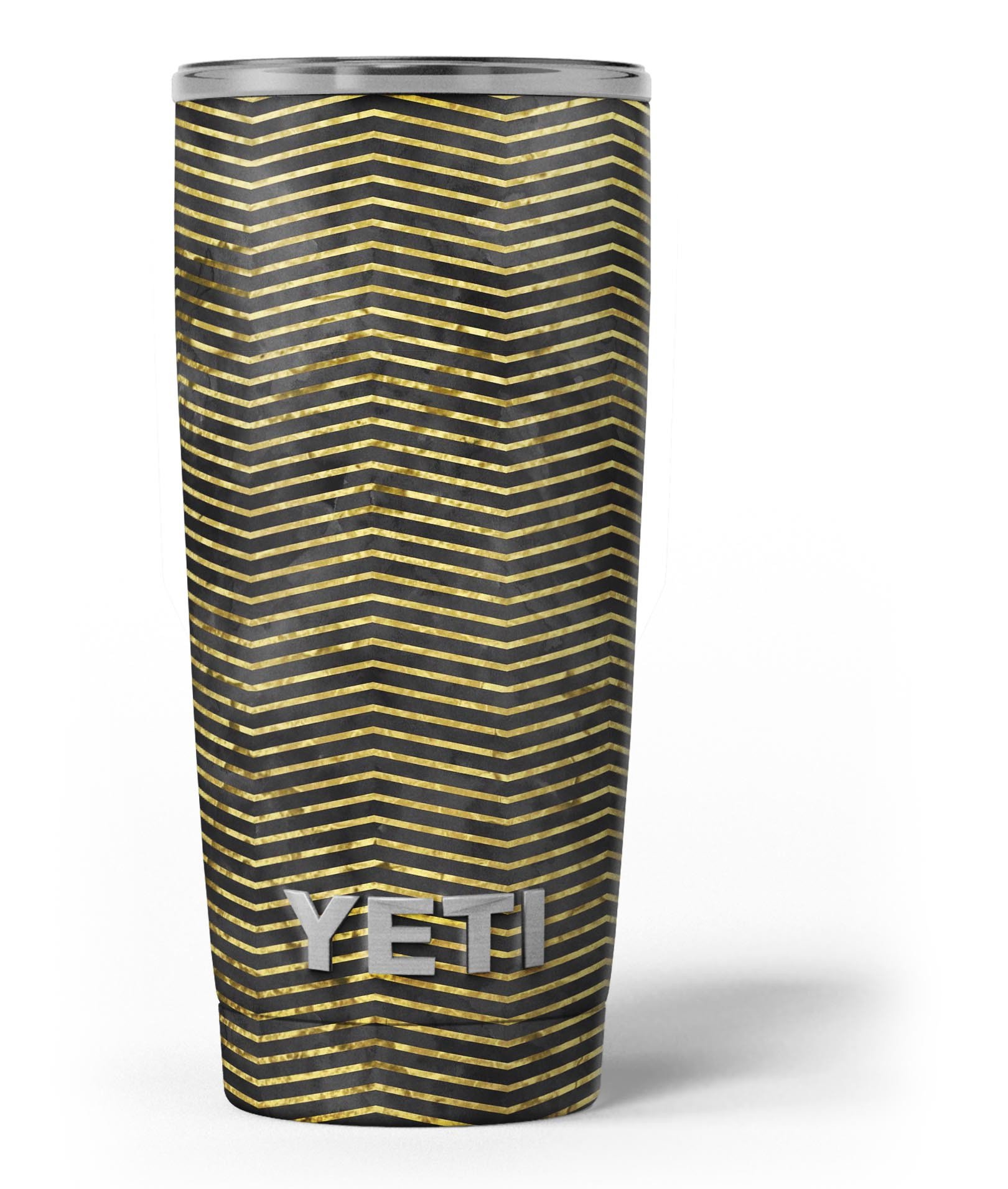 Black and Gold Watercolor Chevron skin decal vinyl wrap kit for Yeti Coolers, showcasing a stylish design and premium quality.