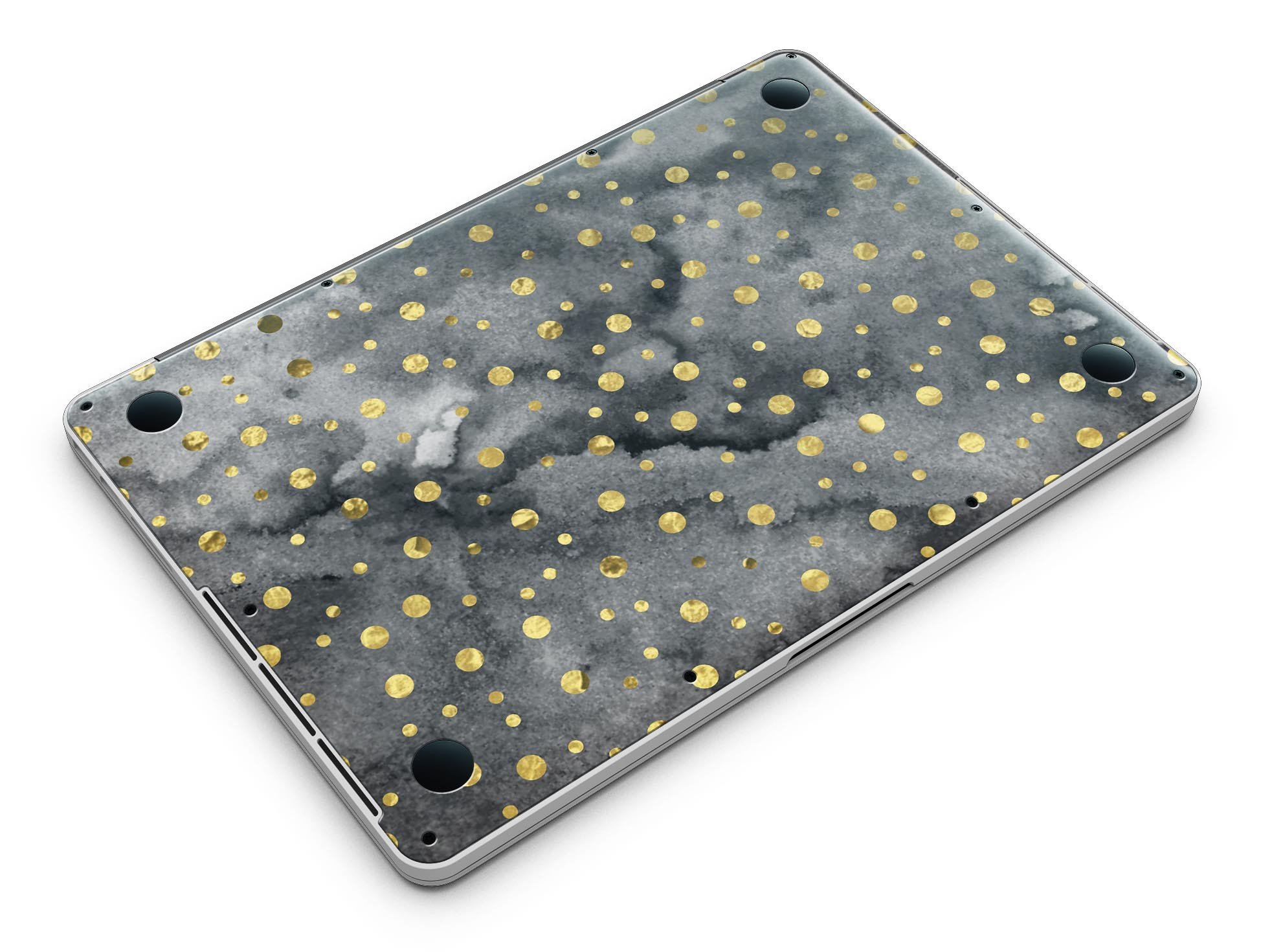 Black and Gold Watercolor Polka Dots skin for MacBook Pro with Retina Display, showcasing a stylish design that protects the device.