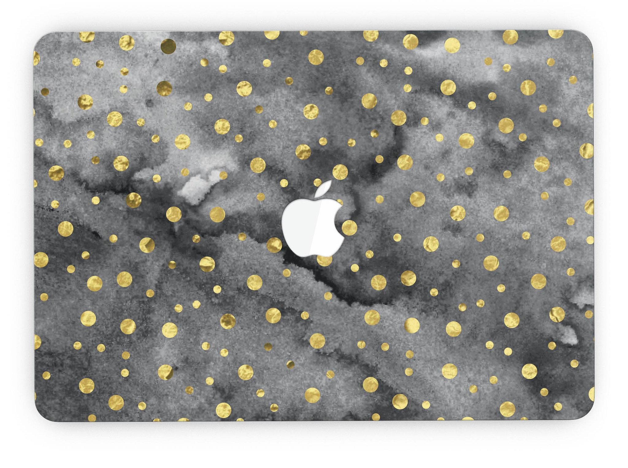 Black and Gold Watercolor Polka Dots skin for MacBook Pro with Retina Display, showcasing a stylish design that protects the device.