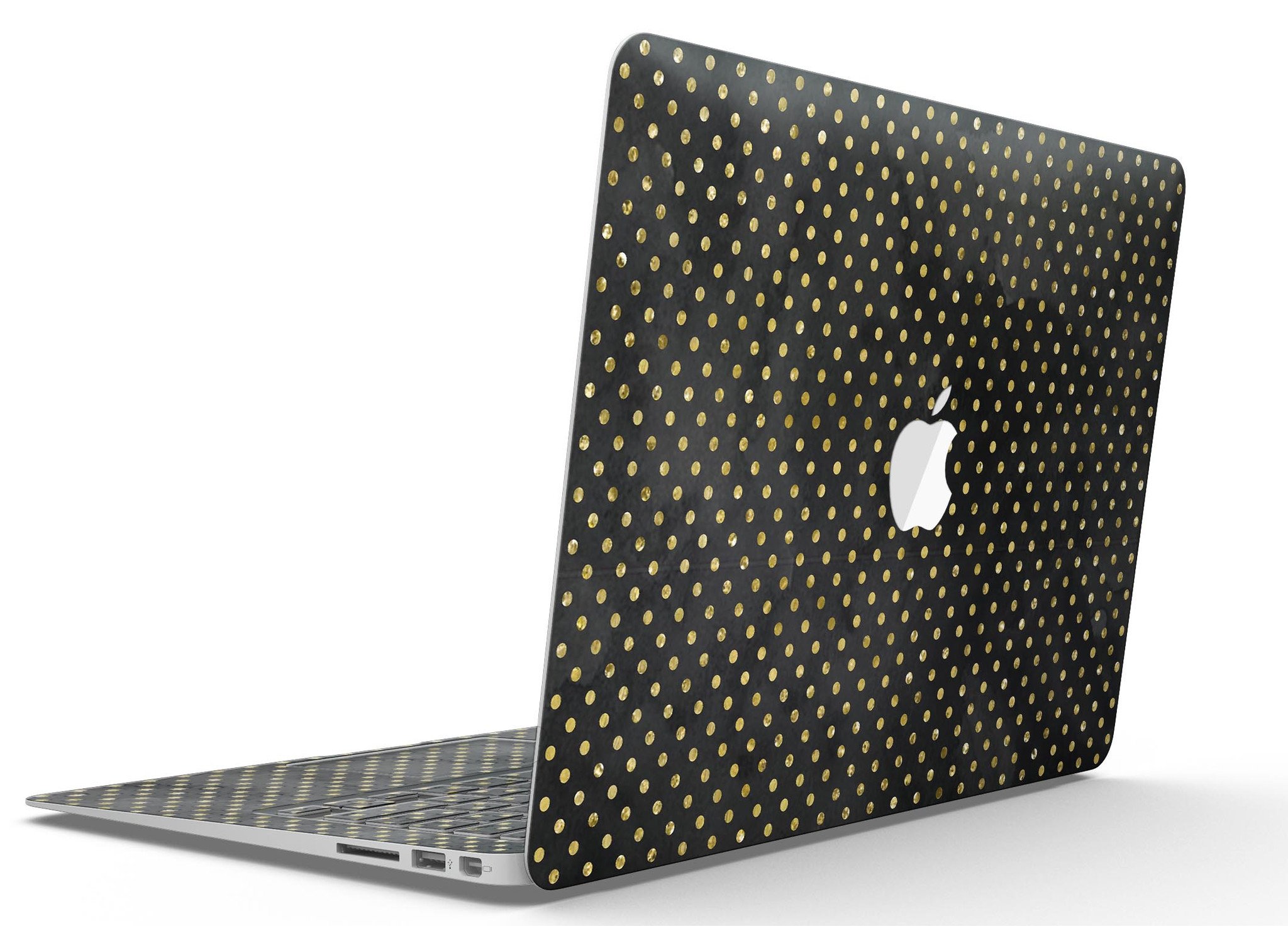 Black and Gold Watercolor Polka Dots skin for MacBook Air, showcasing a stylish design with polka dots on a sleek surface.