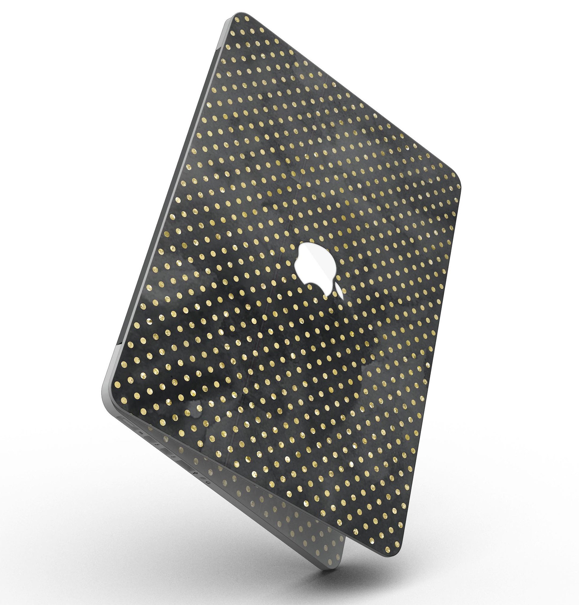 Black and Gold Watercolor Polka Dots skin for MacBook Pro with Retina Display, showcasing a stylish design that protects the device.