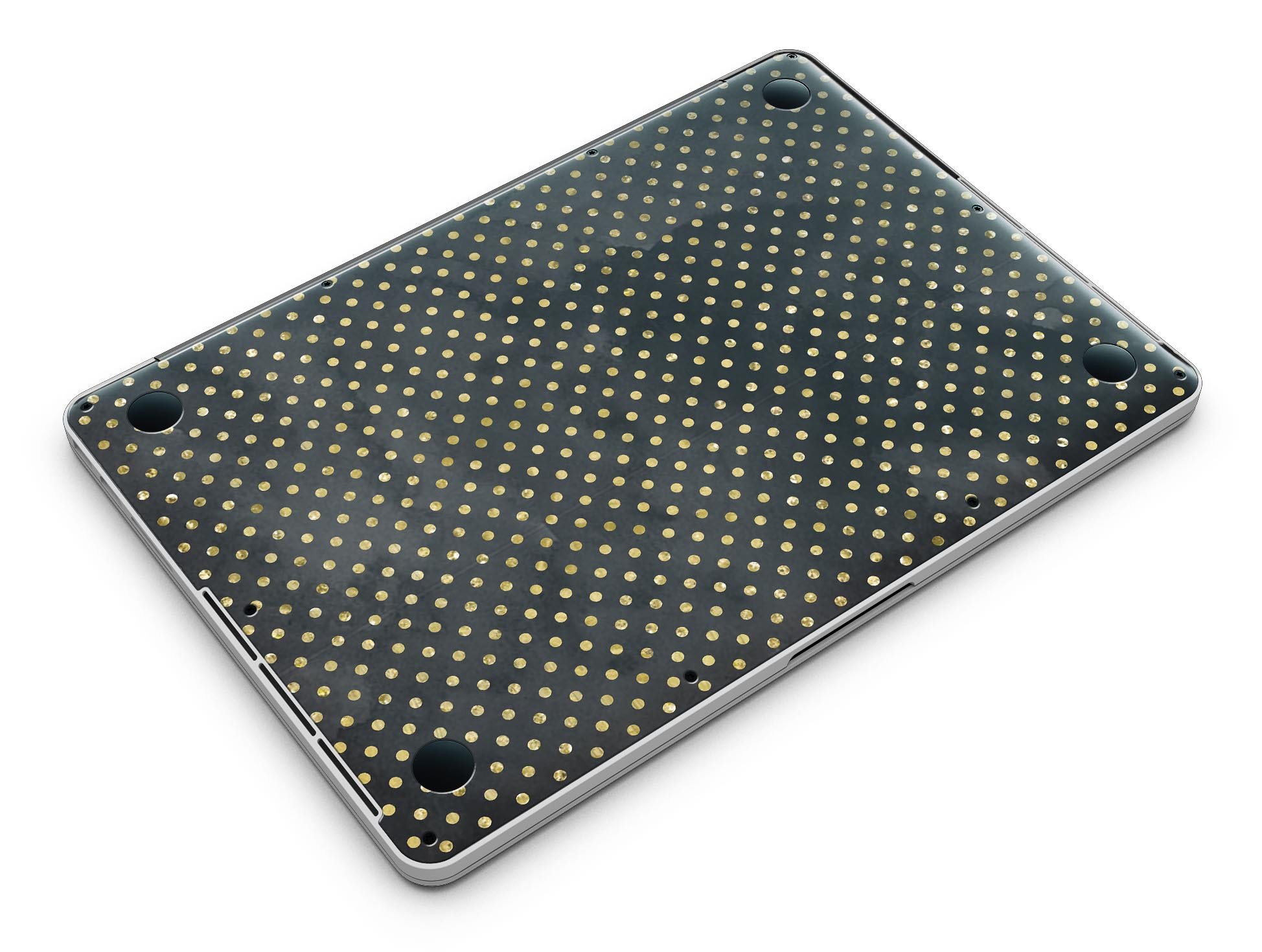 Black and Gold Watercolor Polka Dots skin for MacBook Pro with Retina Display, showcasing a stylish design that protects the device.