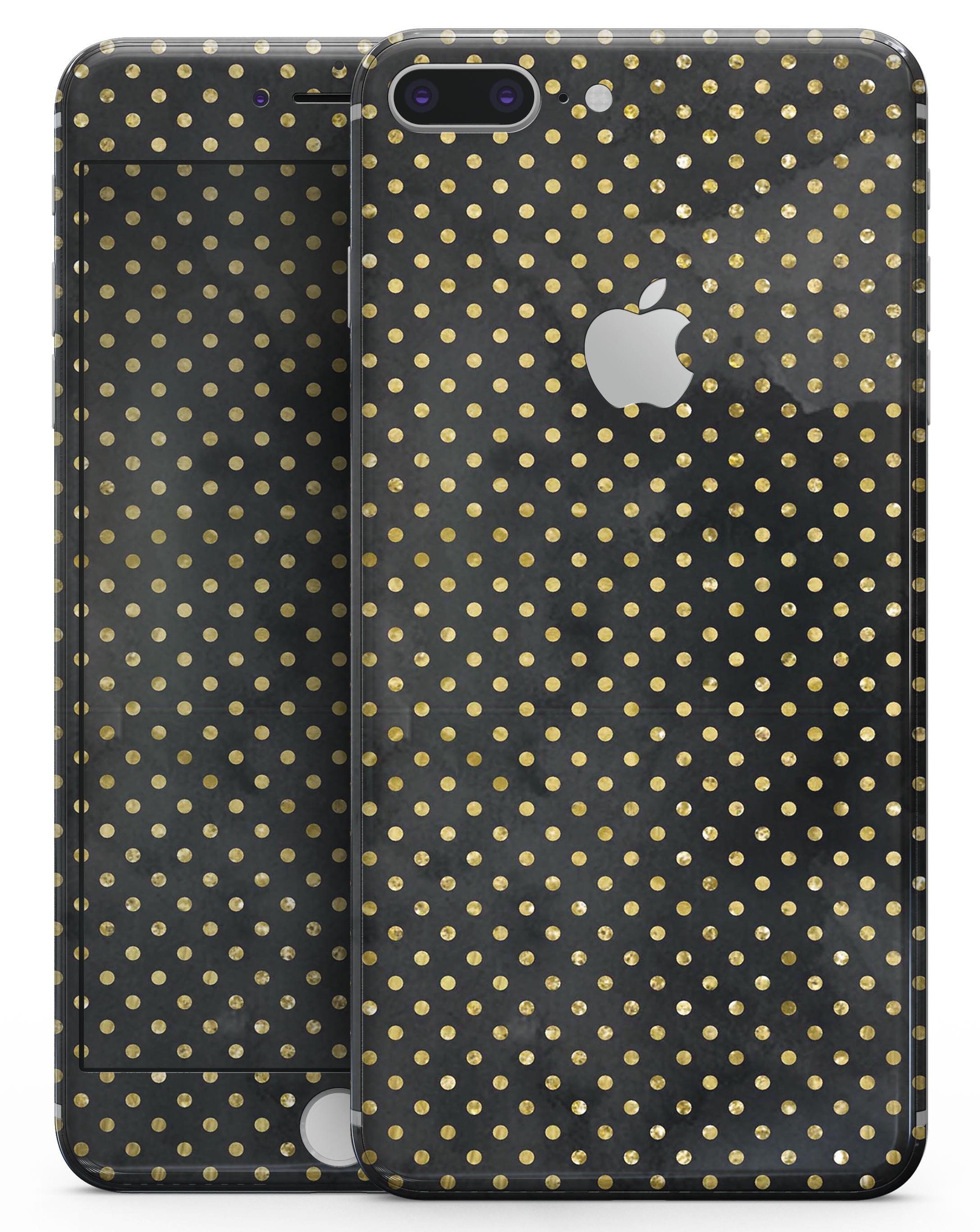 Black and Gold Watercolor Polka Dots skin for iPhone 8 and 8 Plus, showcasing a stylish design with polka dots on a sleek surface.