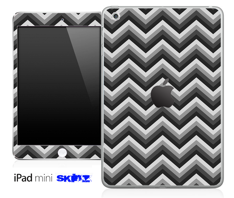 Black and gray chevron pattern skin for iPad Mini, showcasing a stylish design that protects the device.