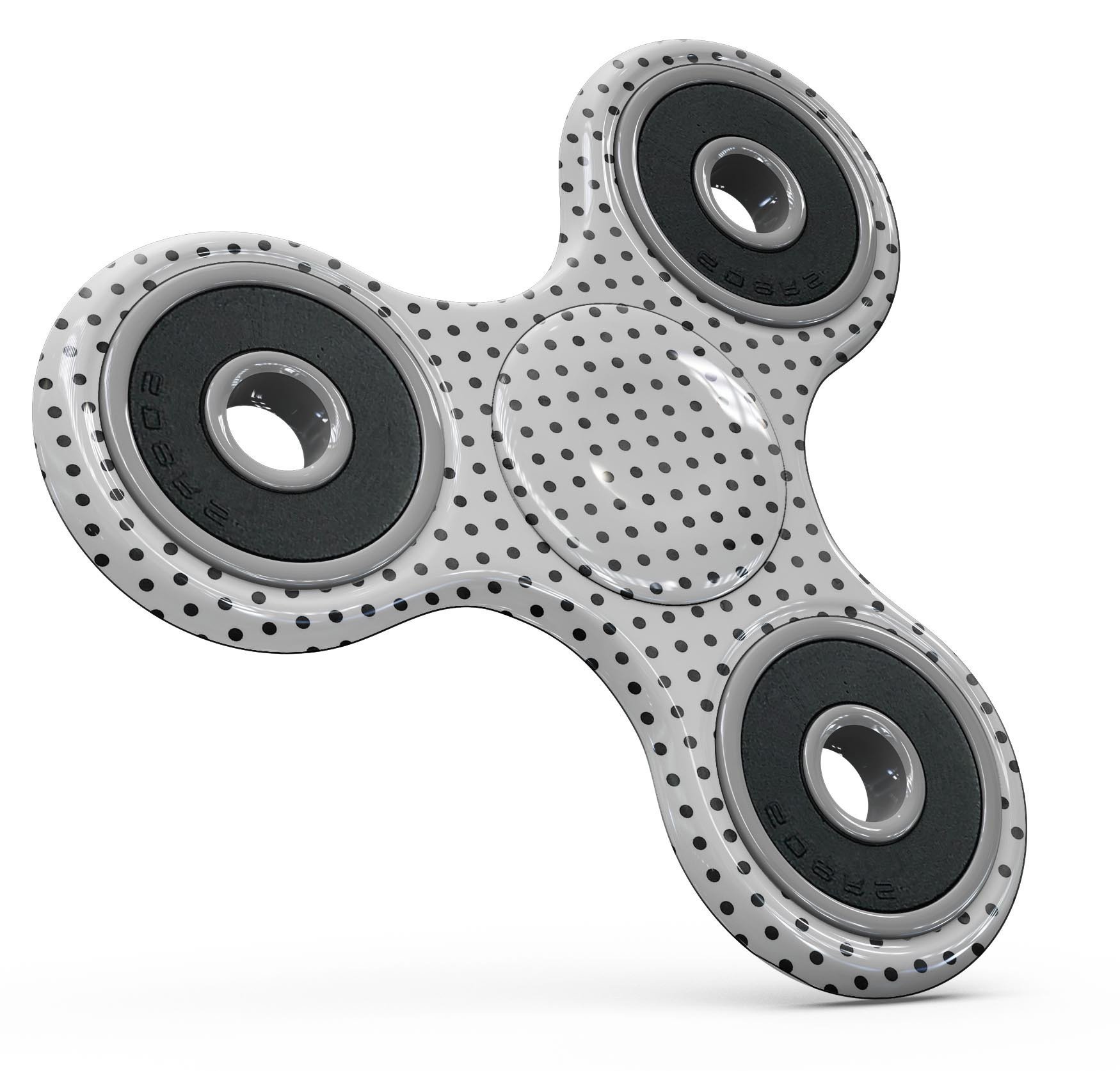 Black and gray fade polka dots skin kit for fidget spinner, showcasing a stylish design and premium vinyl material.