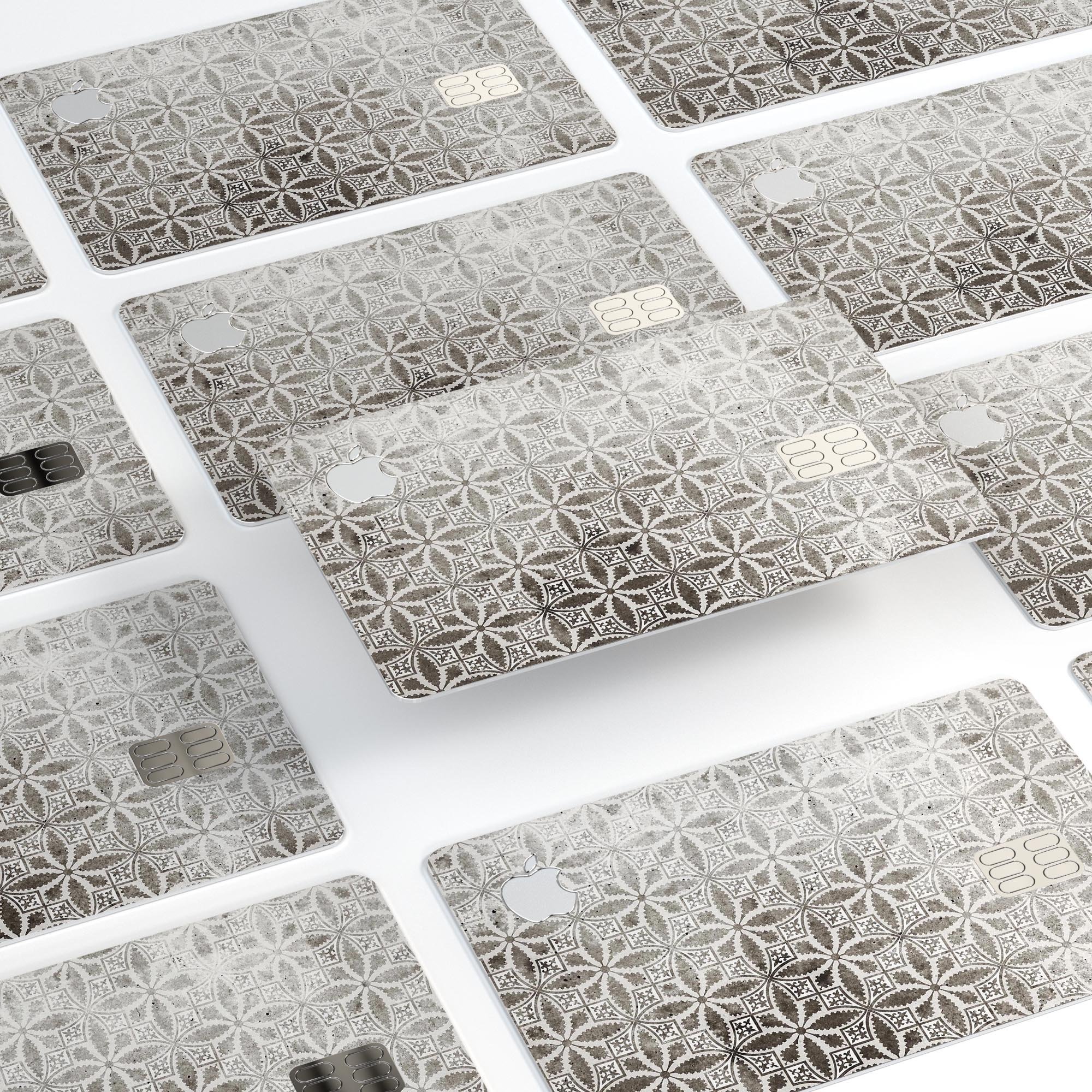 Black and Gray Floral Cross Pattern decal designed for Apple Card protection, showcasing intricate floral designs on a sleek surface.