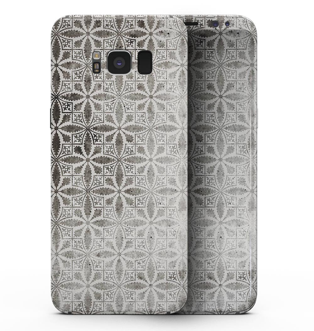 Samsung Galaxy S8 with Black and Gray Floral Cross Pattern skin, showcasing its stylish design and full-body coverage.