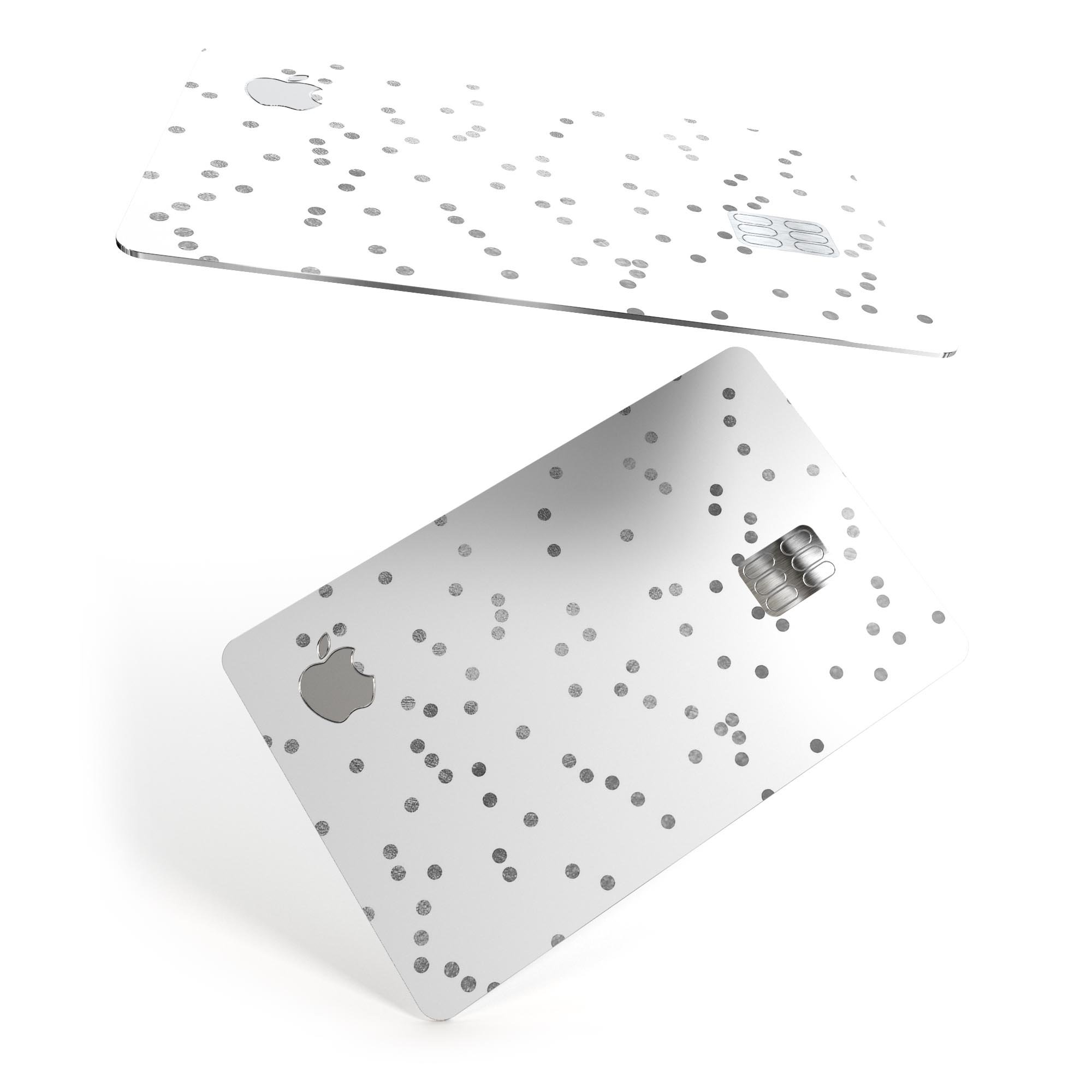 Black and gray scattered polka dots protective decal for Apple Card, showcasing a stylish design that enhances card protection.