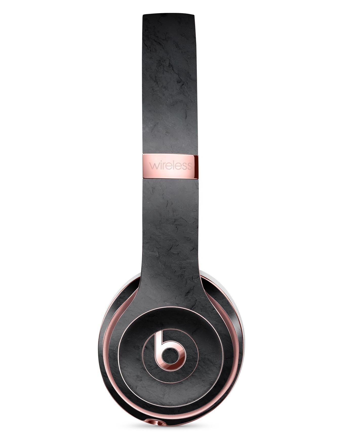 Black and gray textured skin kit for Beats by Dre Solo 3 Wireless headphones, showcasing its stylish design and protective features.