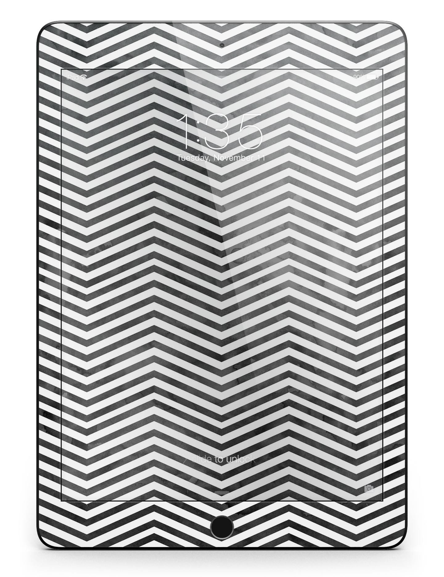 Black and Gray Watercolor Chevron Full Body Skin for iPad Pro, showcasing a stylish design that fits perfectly on the device.