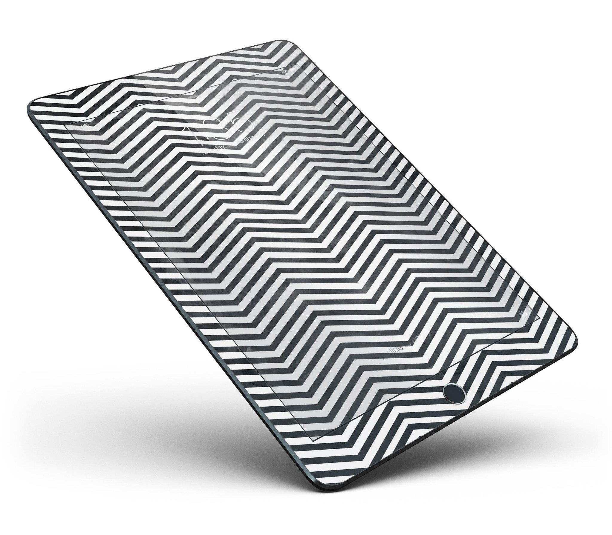 Black and Gray Watercolor Chevron Full Body Skin for iPad Pro, showcasing a stylish design that fits perfectly on the device.