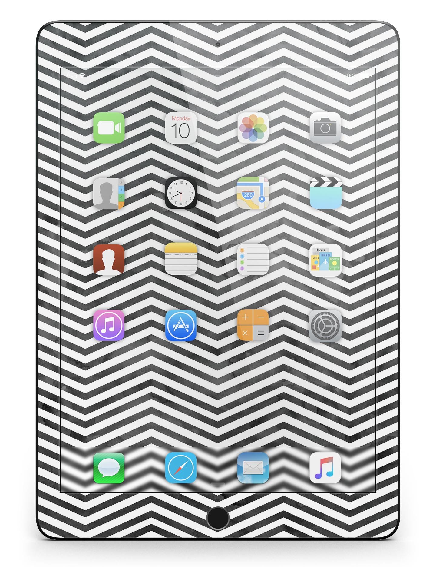 Black and Gray Watercolor Chevron Full Body Skin for iPad Pro, showcasing a stylish design that fits perfectly on the device.