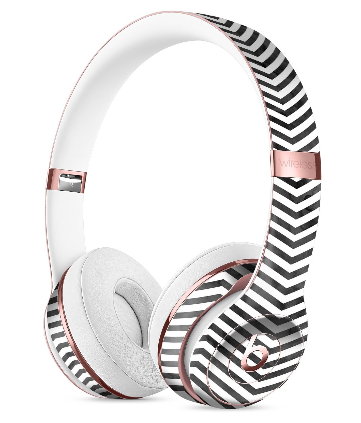 Black and Gray Watercolor Chevron Skin Kit for Beats by Dre Solo 3 Wireless Headphones, showcasing stylish design and protective features.