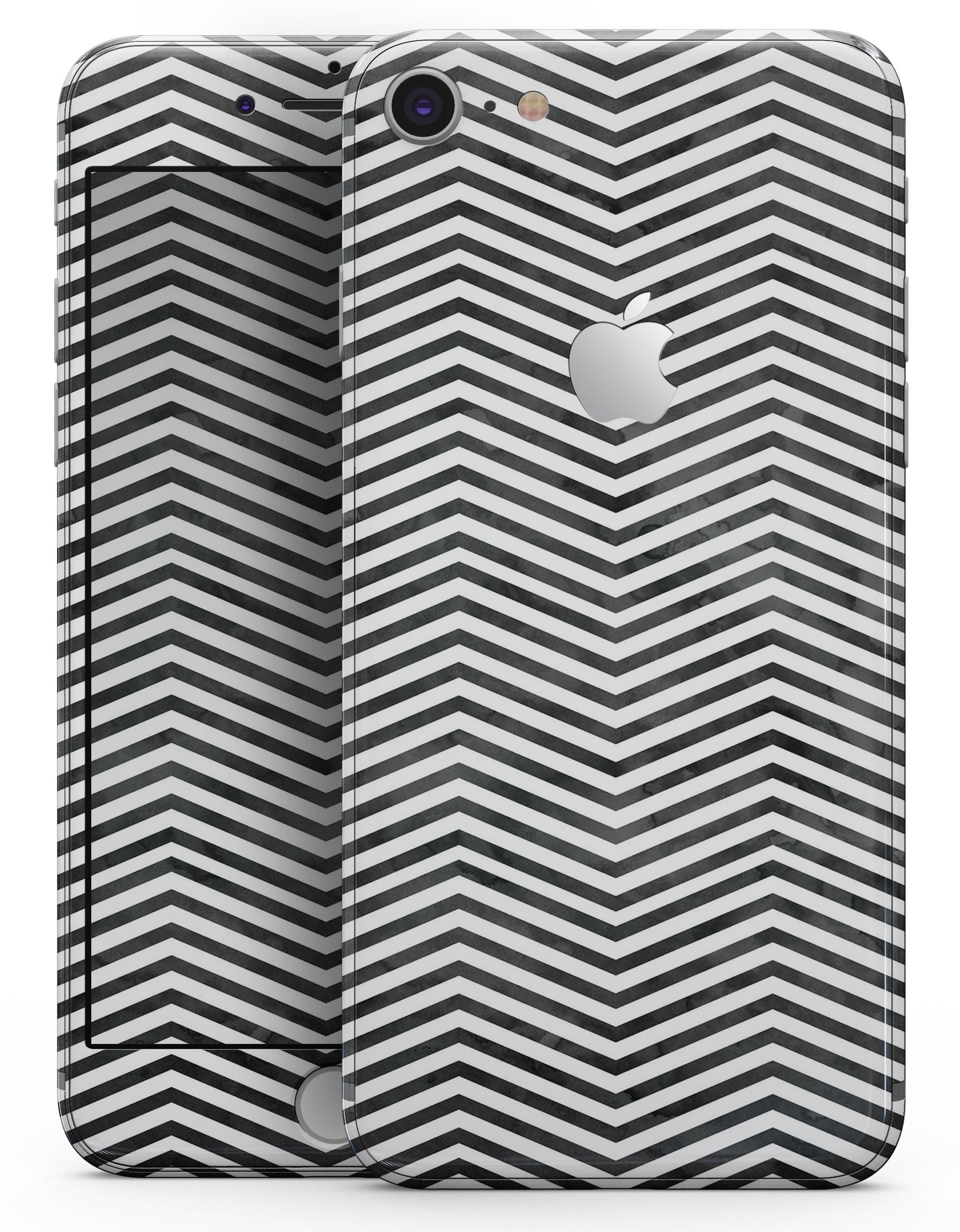 Black and Gray Watercolor Chevron skin for iPhone 8 and 8 Plus, showcasing a stylish design with a premium vinyl finish.