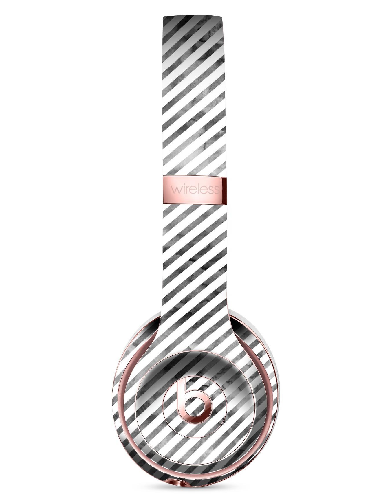 Black and gray watercolor stripes skin kit for Beats by Dre Solo 3 Wireless Headphones, showcasing stylish design and protective features.