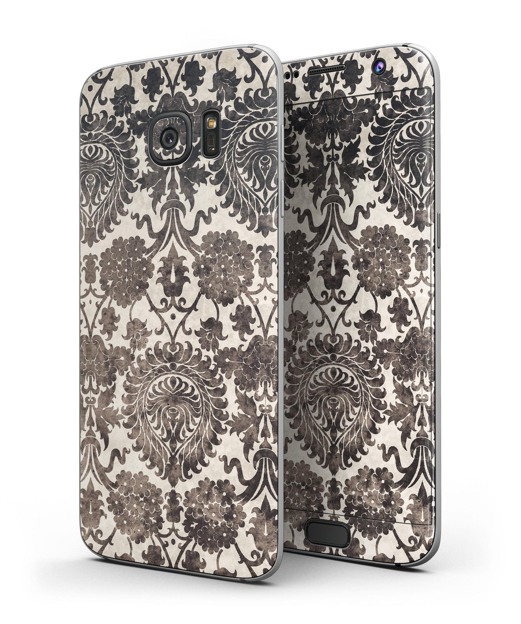 Black and Neutral Decadence Pattern Skin-Kit for Samsung Galaxy S7/S7 Edge, showcasing a stylish design with full-body coverage.