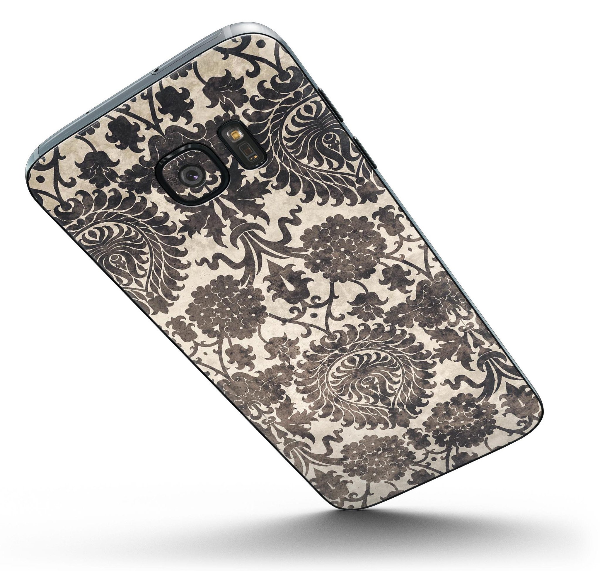 Black and Neutral Decadence Pattern Skin-Kit for Samsung Galaxy S7/S7 Edge, showcasing a stylish design with full-body coverage.