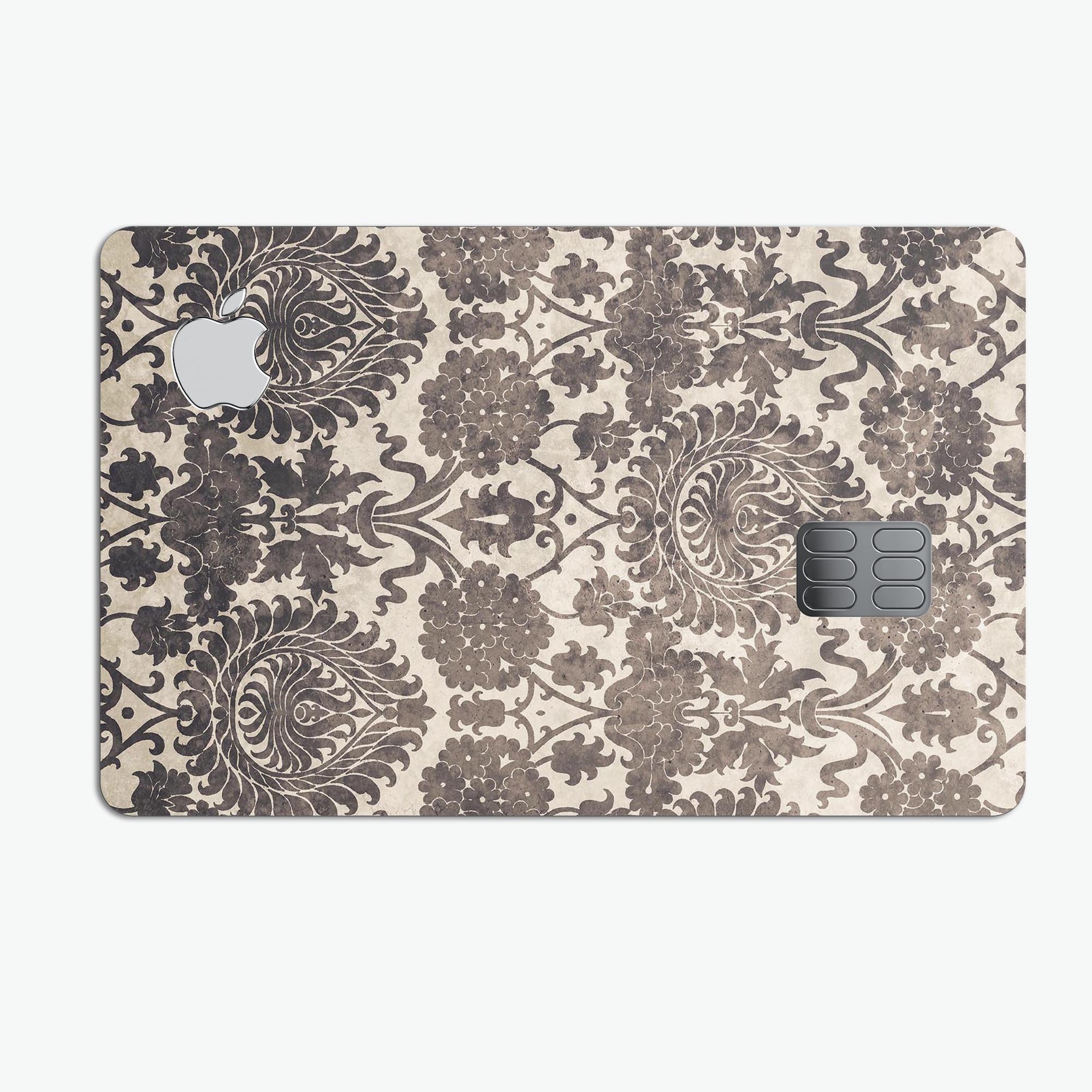 Black and Neutral Decadence Pattern decal for Apple Card, showcasing its premium vinyl material and stylish design.