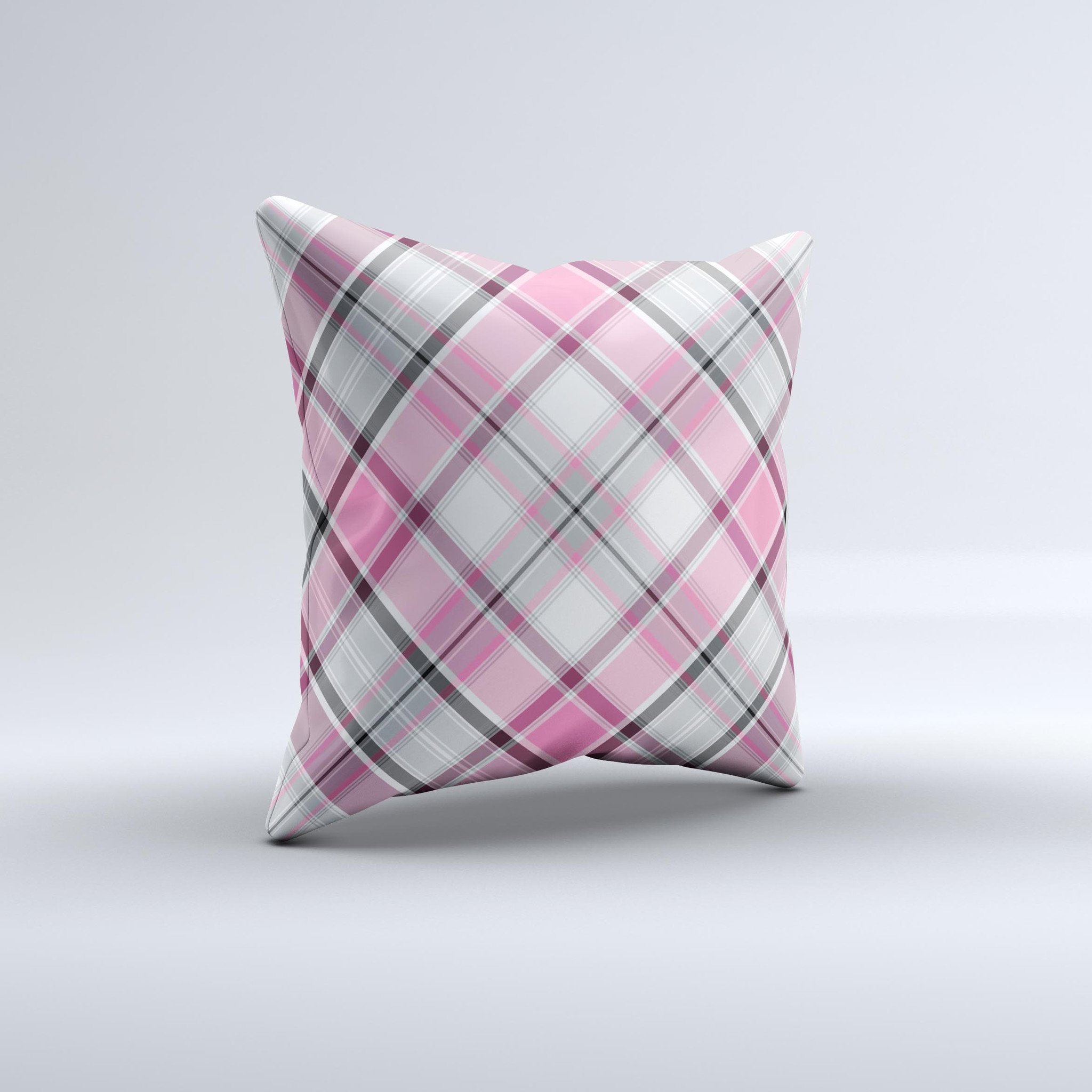 Black and Pink Layered Plaid V5 ink-Fuzed Decorative Throw Pillow showcasing a unique plaid design with a soft texture.