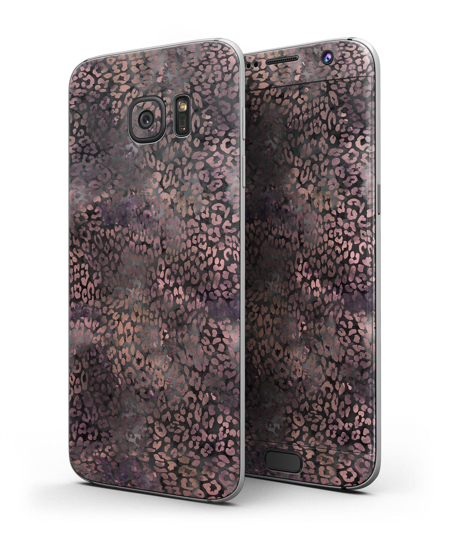 Black and Purple Watercolor Leopard Pattern skin kit for Samsung Galaxy S7 and S7 Edge, showcasing vibrant colors and stylish design.