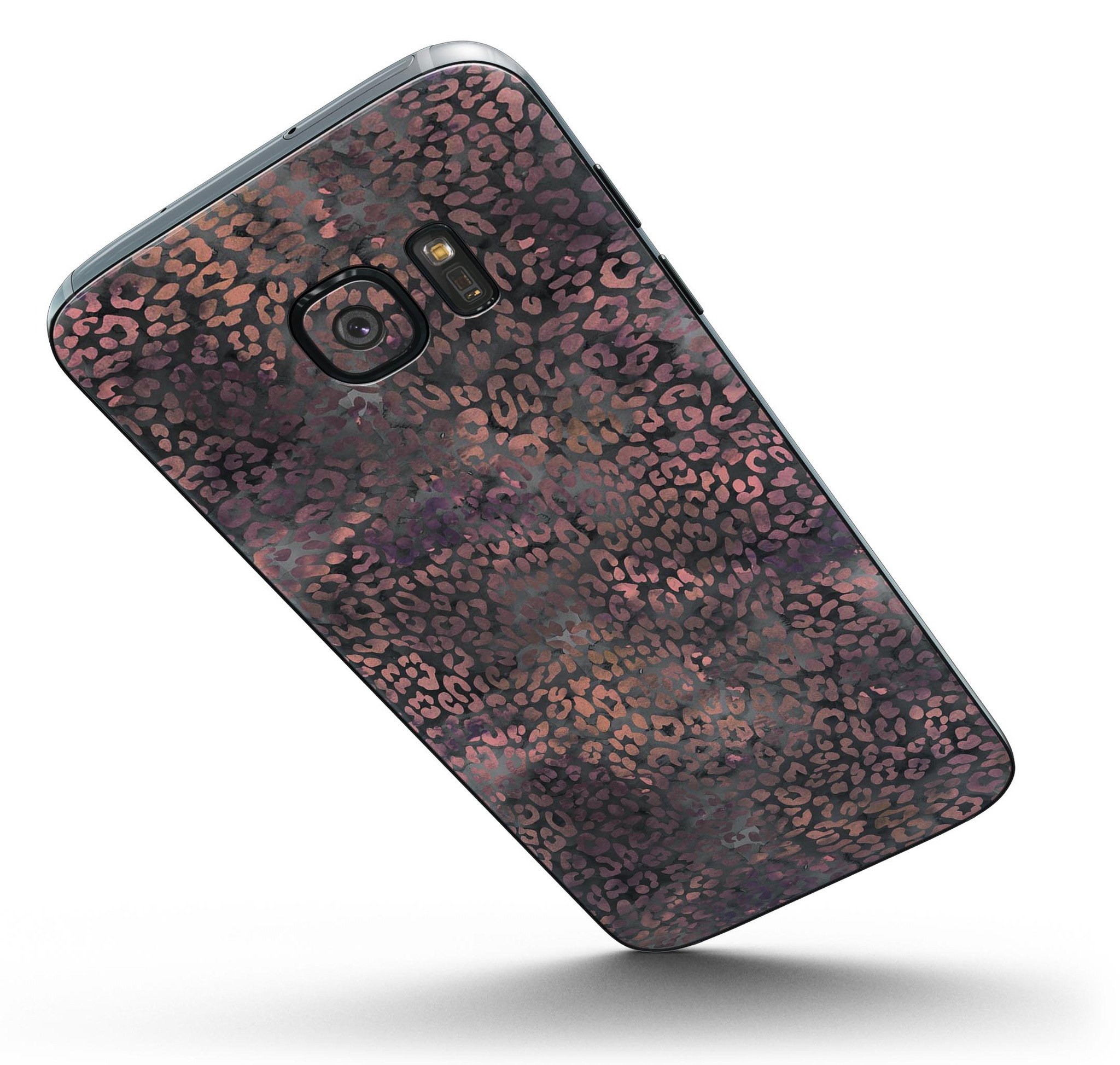 Black and Purple Watercolor Leopard Pattern skin kit for Samsung Galaxy S7 and S7 Edge, showcasing vibrant colors and stylish design.