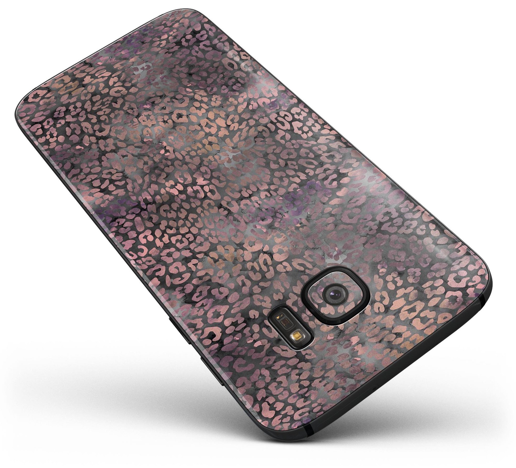 Black and Purple Watercolor Leopard Pattern skin kit for Samsung Galaxy S7 and S7 Edge, showcasing vibrant colors and stylish design.