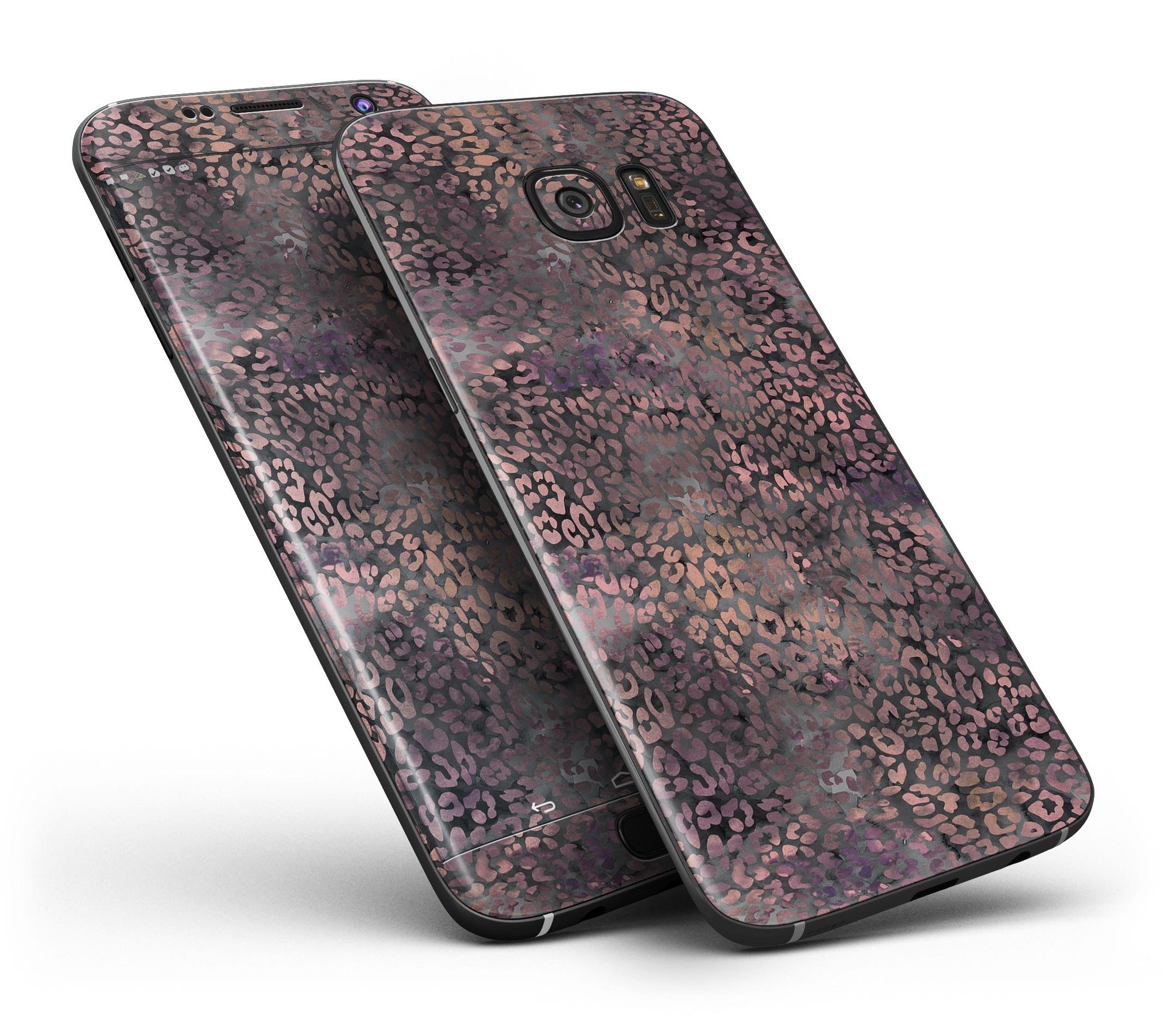Black and Purple Watercolor Leopard Pattern skin kit for Samsung Galaxy S7 and S7 Edge, showcasing vibrant colors and stylish design.