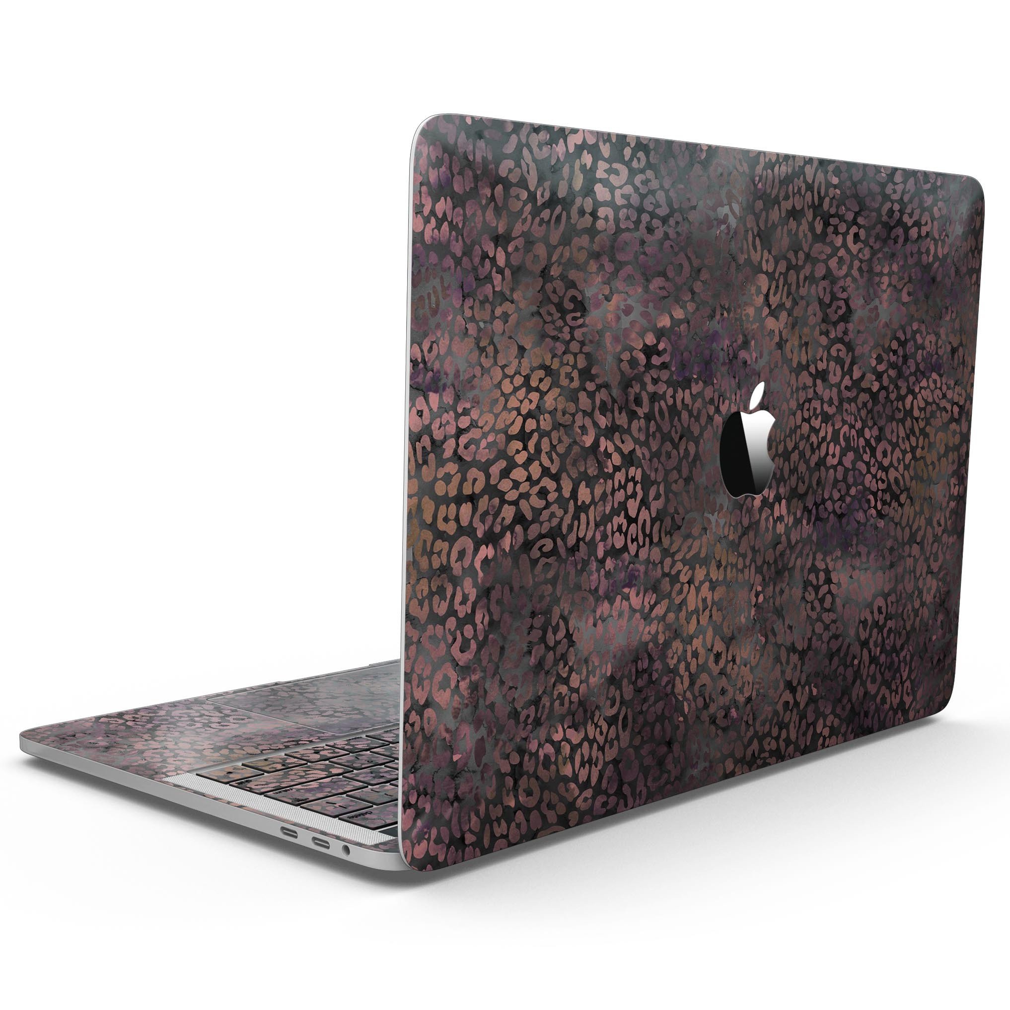 Black and Purple Watercolor Leopard Pattern skin for MacBook Pro, showcasing vibrant colors and stylish design.