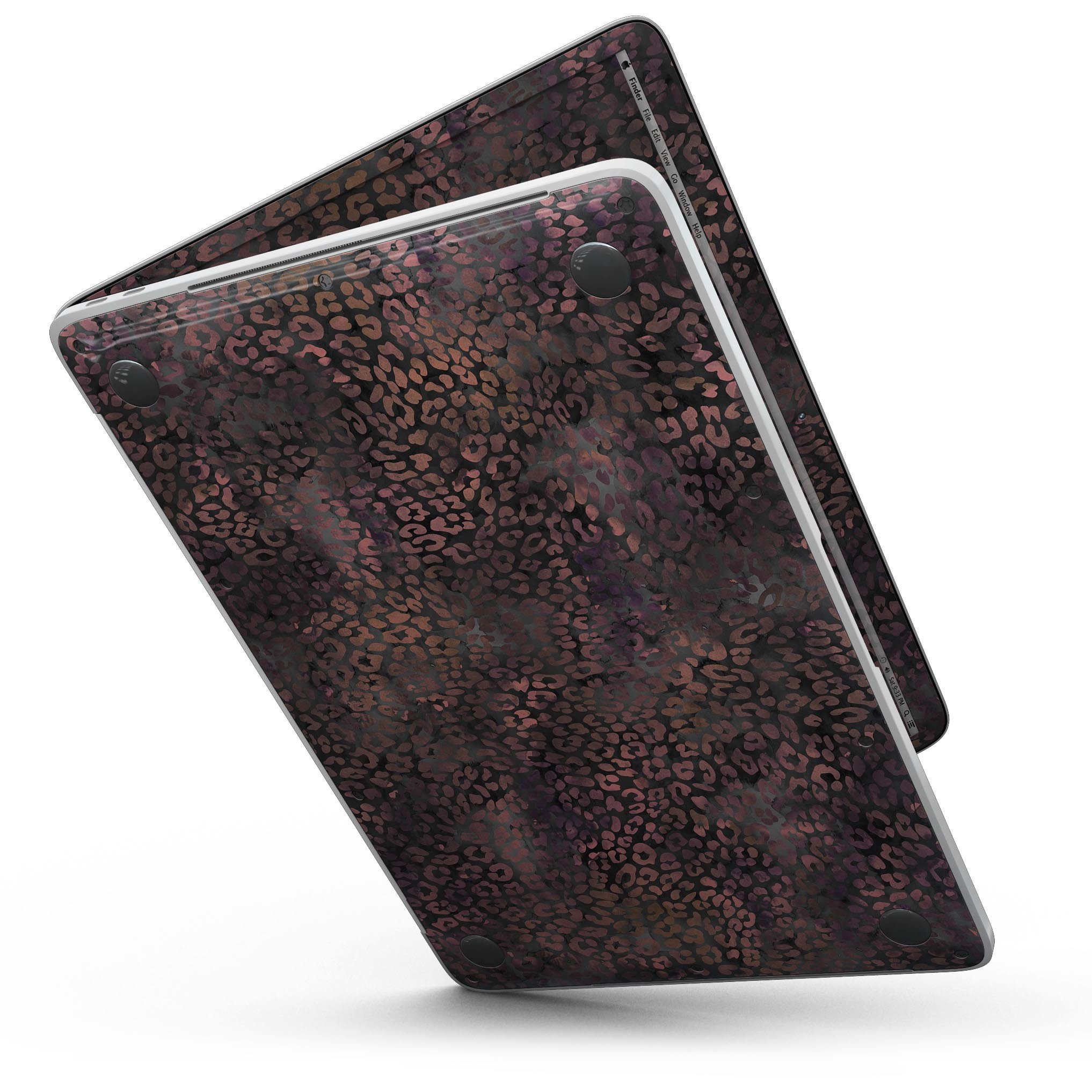 Black and Purple Watercolor Leopard Pattern skin for MacBook Pro, showcasing vibrant colors and stylish design.
