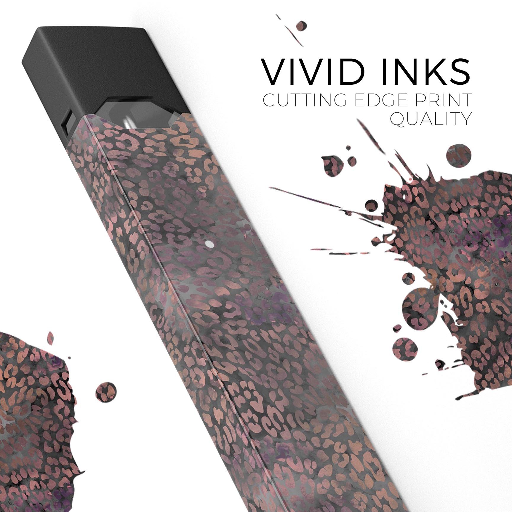 Black and Purple Watercolor Leopard Pattern decal for JUUL vaping device, showcasing vibrant colors and stylish design.