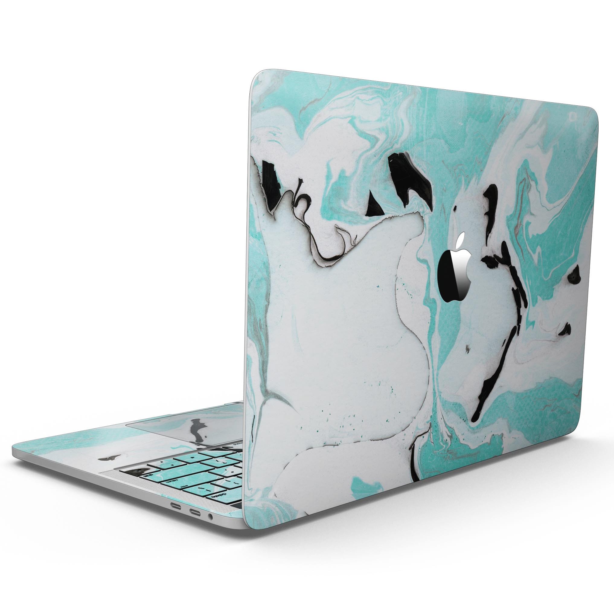 Black and Teal Textured Marble skin for 13" MacBook Pro without Touch Bar, showcasing a stylish design and premium quality.