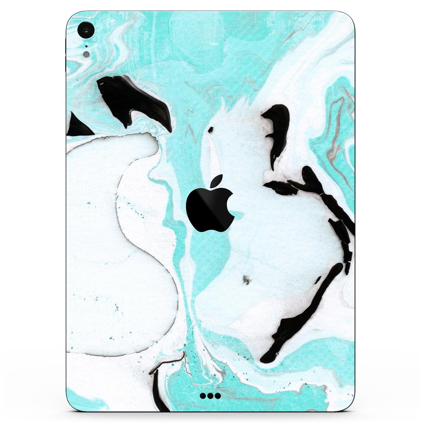 Black and teal textured marble skin decal for Apple devices, showcasing a stylish design and premium quality finish.