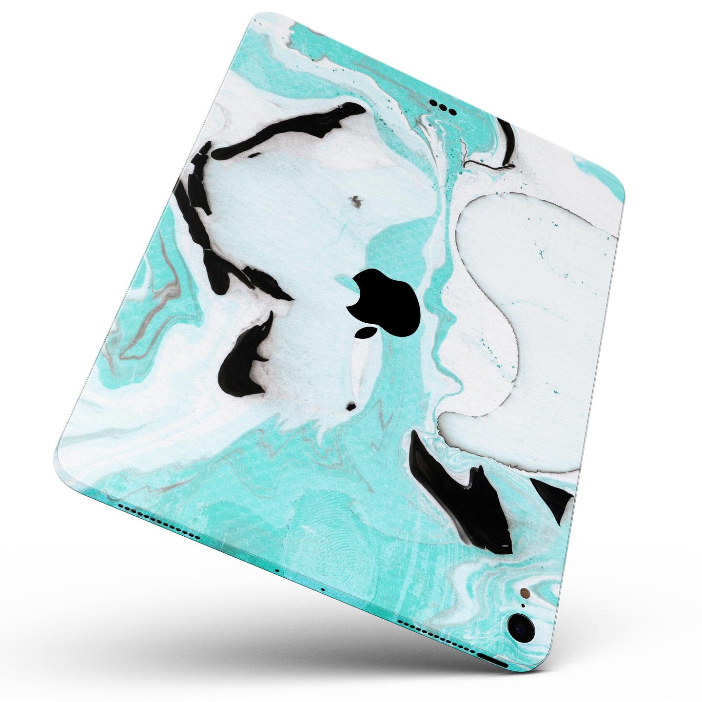 Black and teal textured marble skin decal for Apple devices, showcasing a stylish design and premium quality finish.