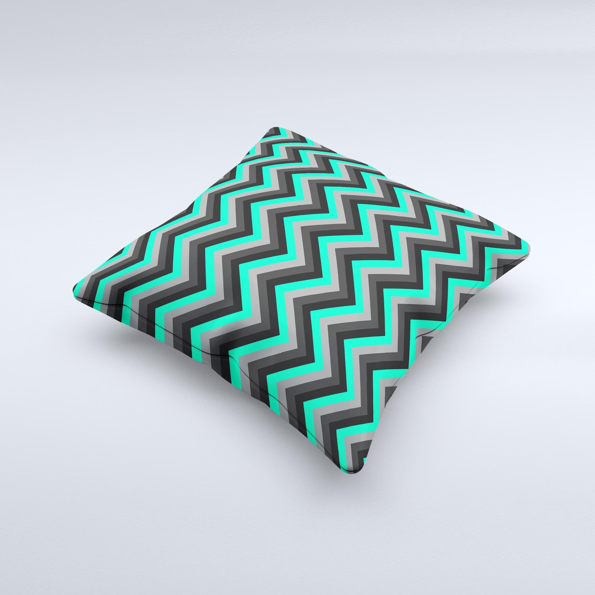 Black and trendy green chevron decorative throw pillow, handcrafted with unique ink-fuzed design, showcasing high-quality fabric and filling.