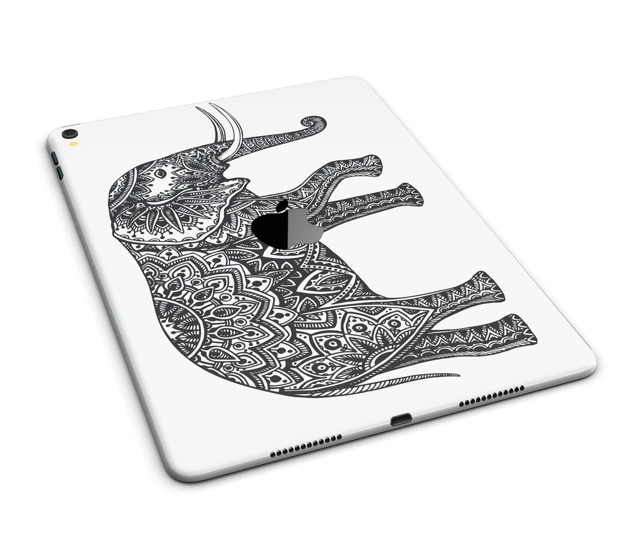 Black and White Aztec Ethnic Elephant Skin for iPad Pro, showcasing intricate design and premium vinyl material.