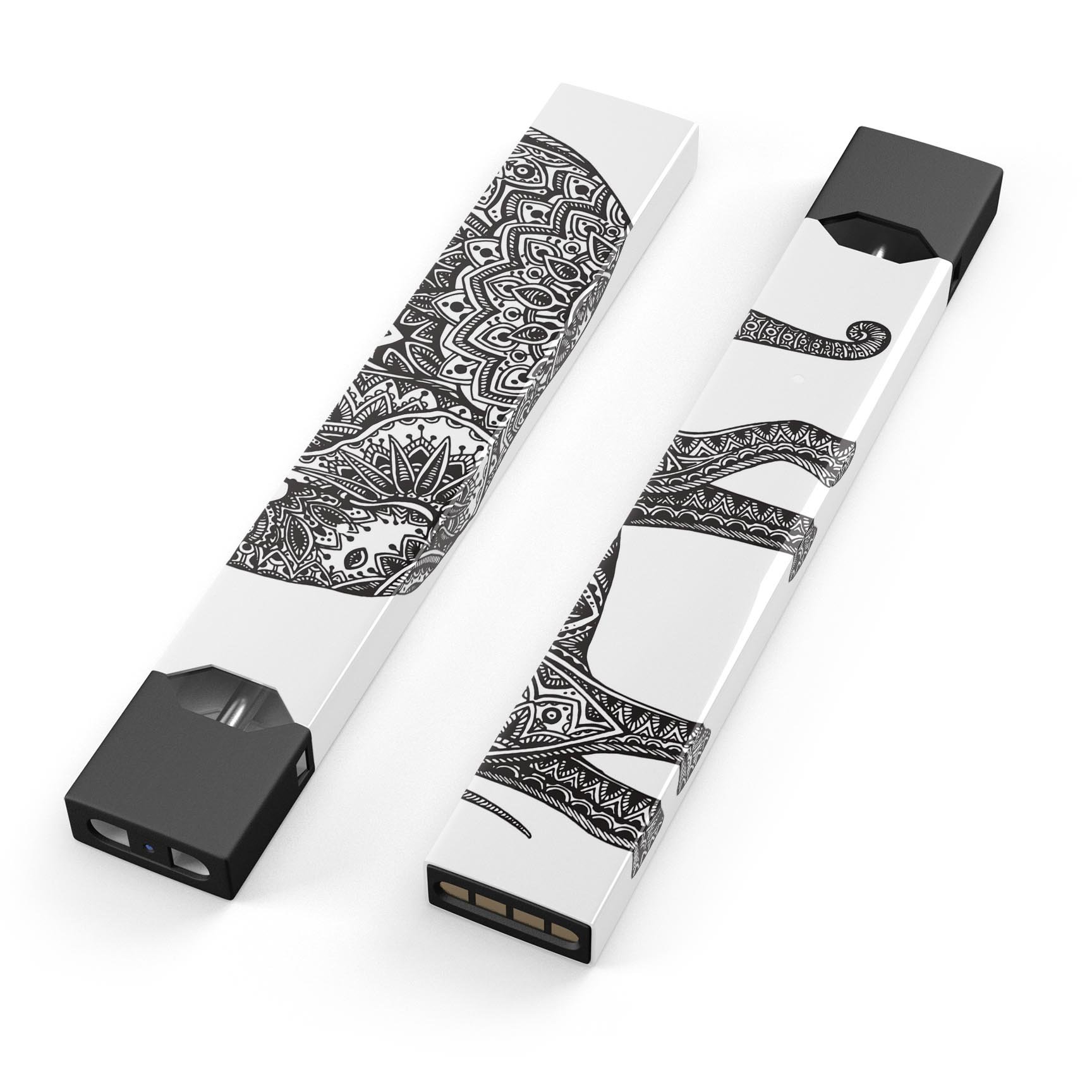 Black and White Aztec Ethnic Elephant decal skin for JUUL vaping device, showcasing intricate design and premium quality.