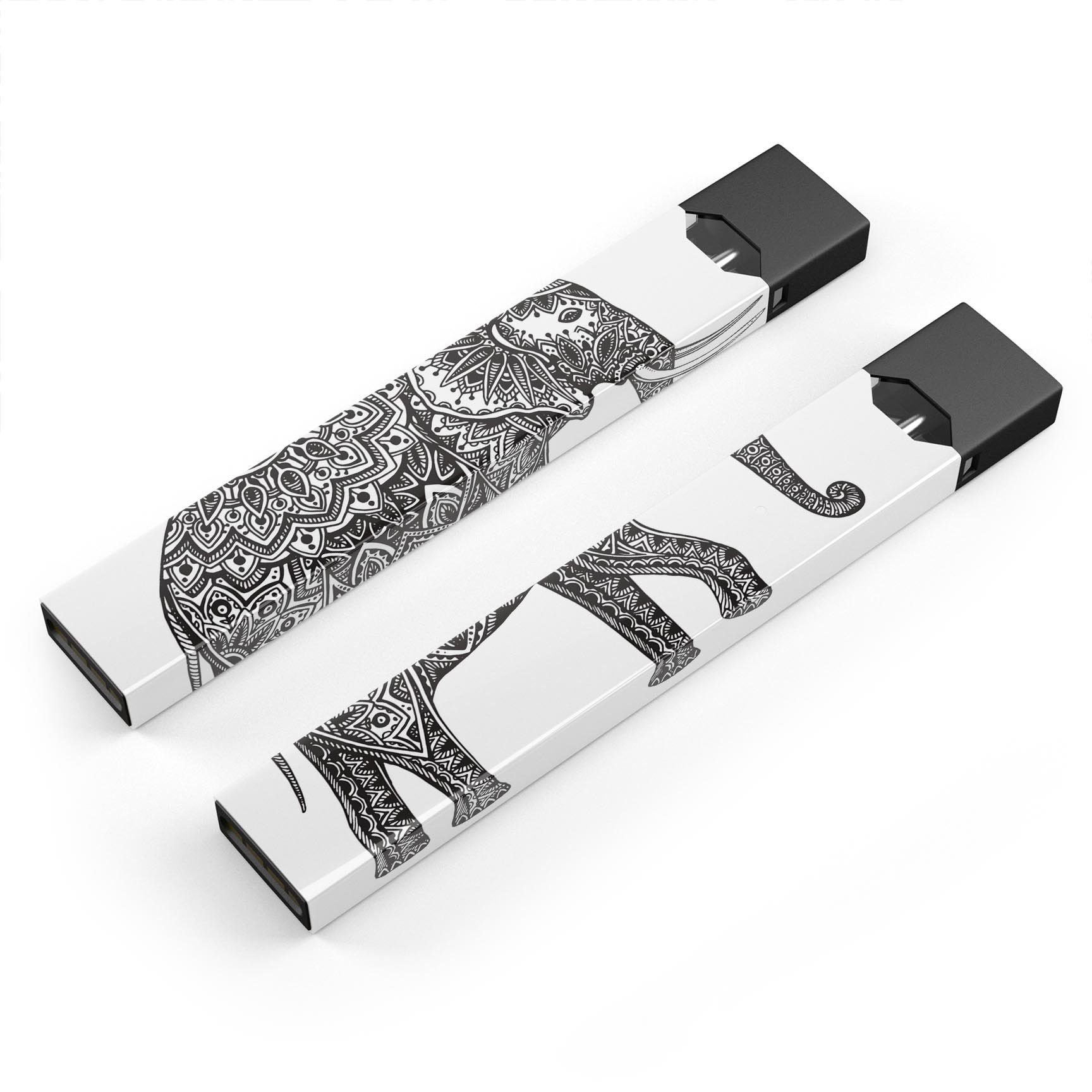 Black and White Aztec Ethnic Elephant decal skin for JUUL vaping device, showcasing intricate design and premium quality.