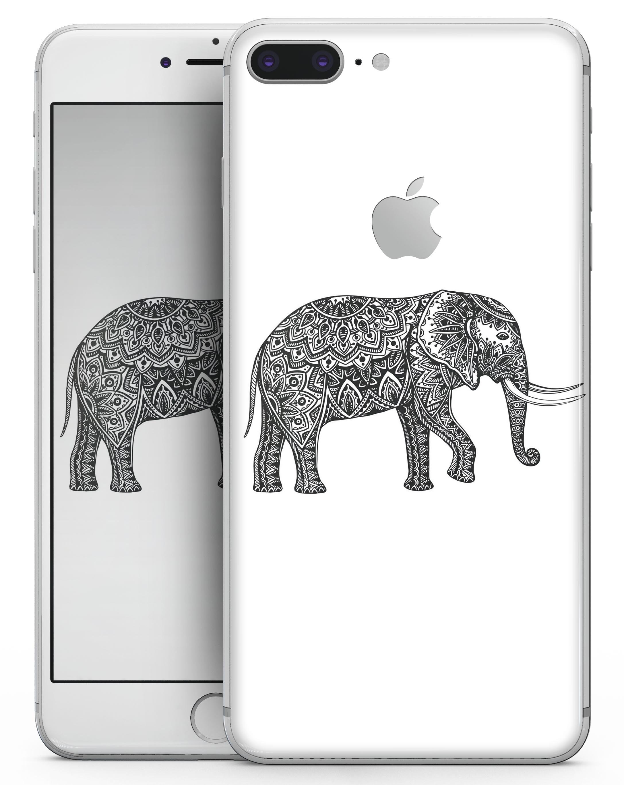 Black and White Aztec Ethnic Elephant skin for iPhone 8 and 8 Plus, showcasing intricate design and premium vinyl material.