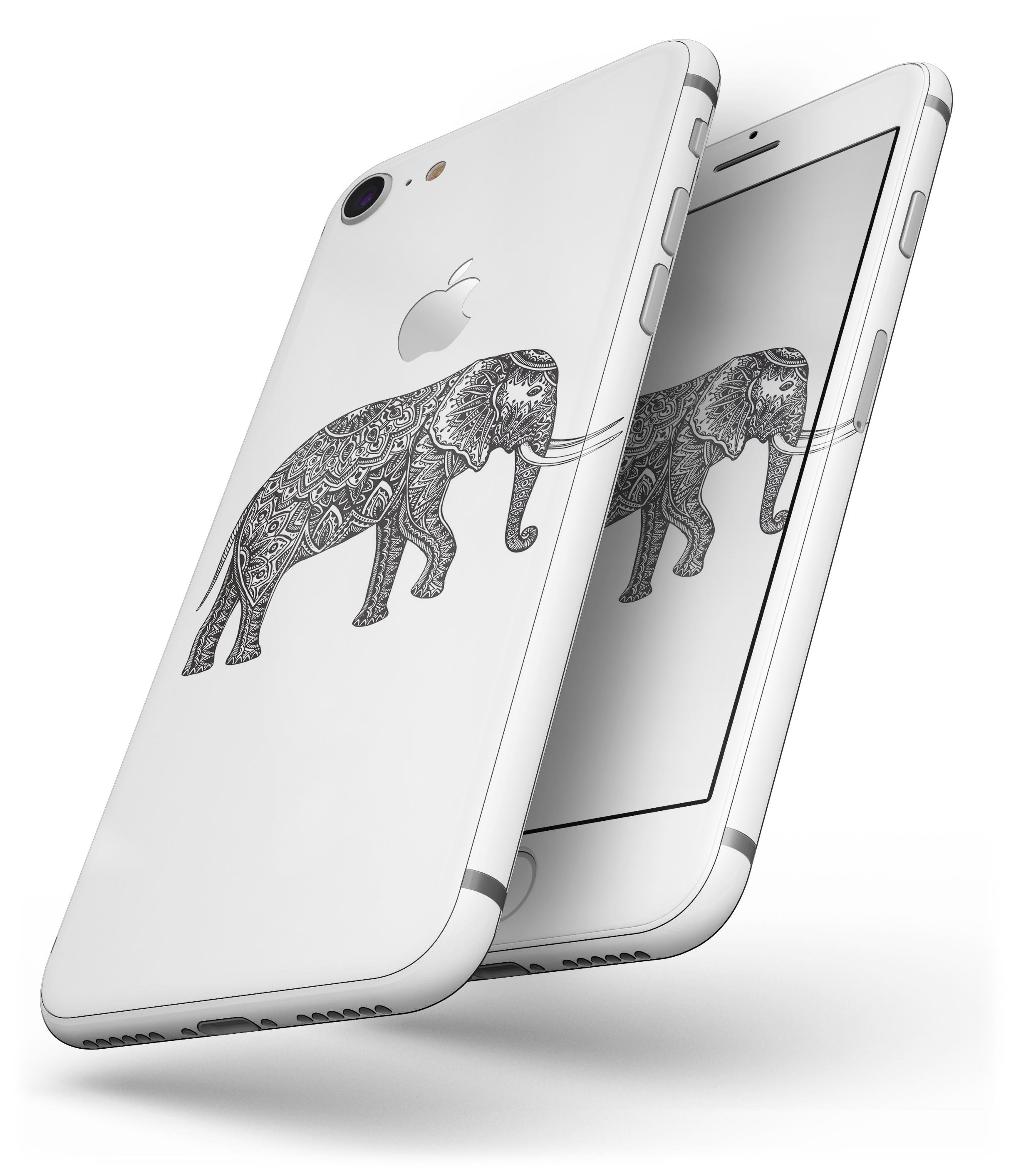 Black and White Aztec Ethnic Elephant skin for iPhone 8 and 8 Plus, showcasing intricate design and premium vinyl material.