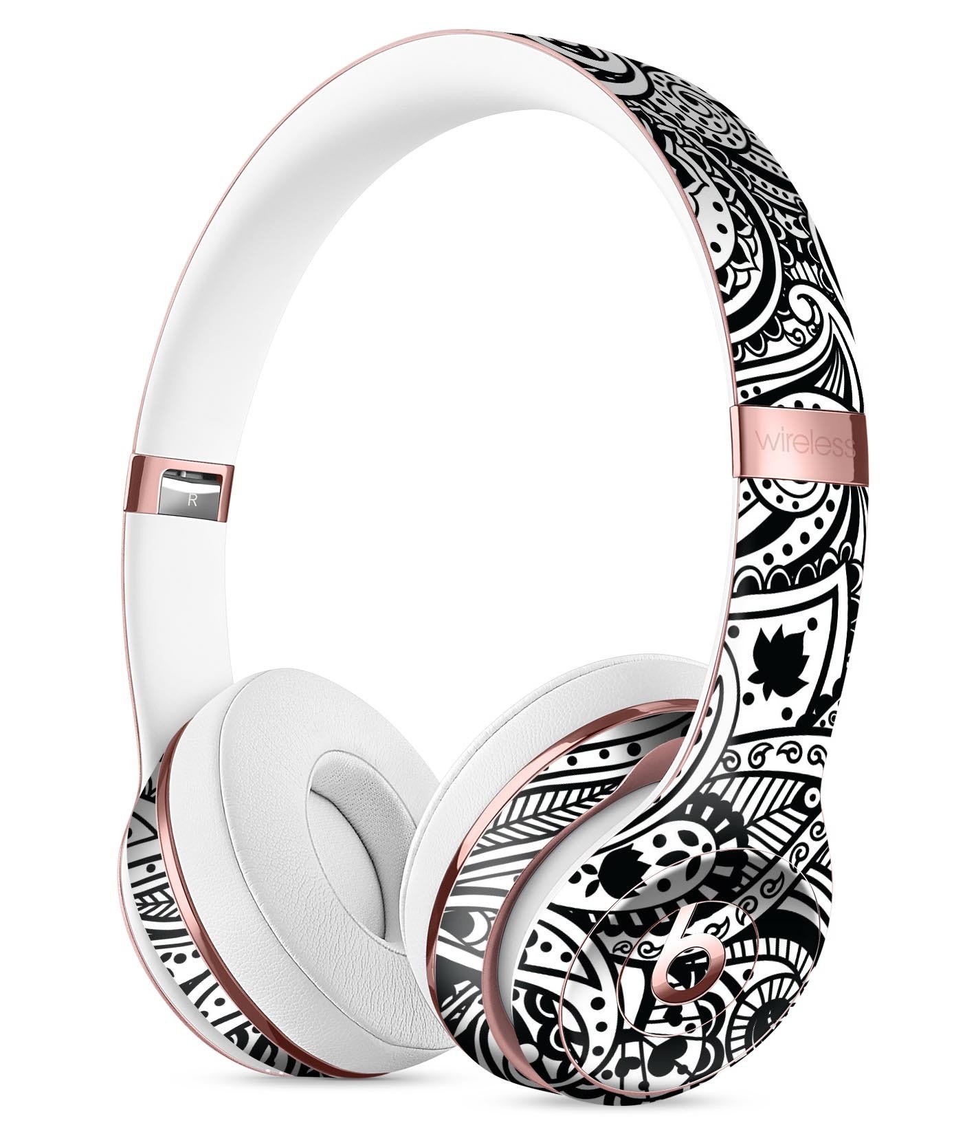 Black and White Aztec Paisley Skin Kit for Beats by Dre Solo 3 Wireless Headphones, showcasing a stylish design and premium vinyl material.