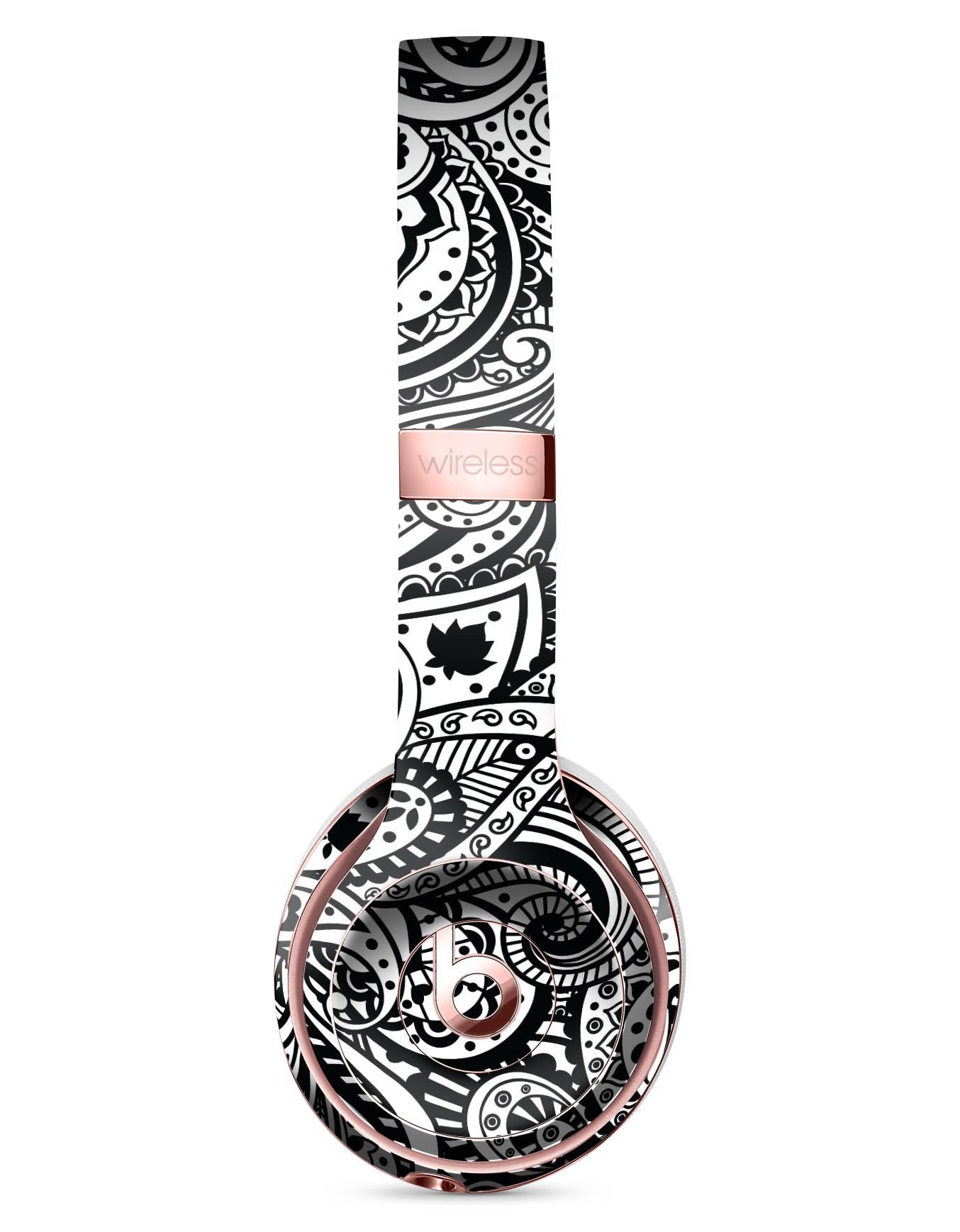 Black and White Aztec Paisley Skin Kit for Beats by Dre Solo 3 Wireless Headphones, showcasing a stylish design and premium vinyl material.