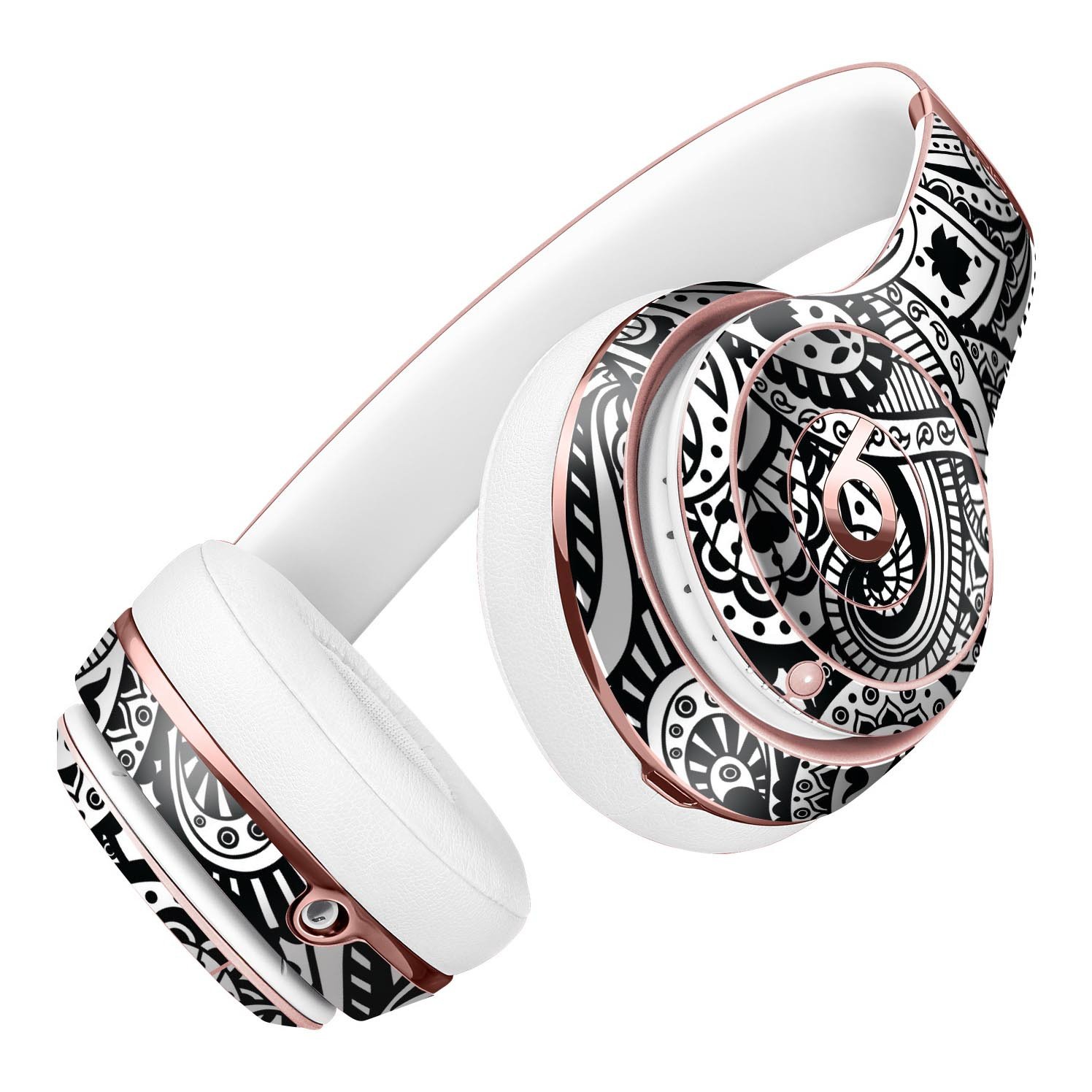 Black and White Aztec Paisley Skin Kit for Beats by Dre Solo 3 Wireless Headphones, showcasing a stylish design and premium vinyl material.