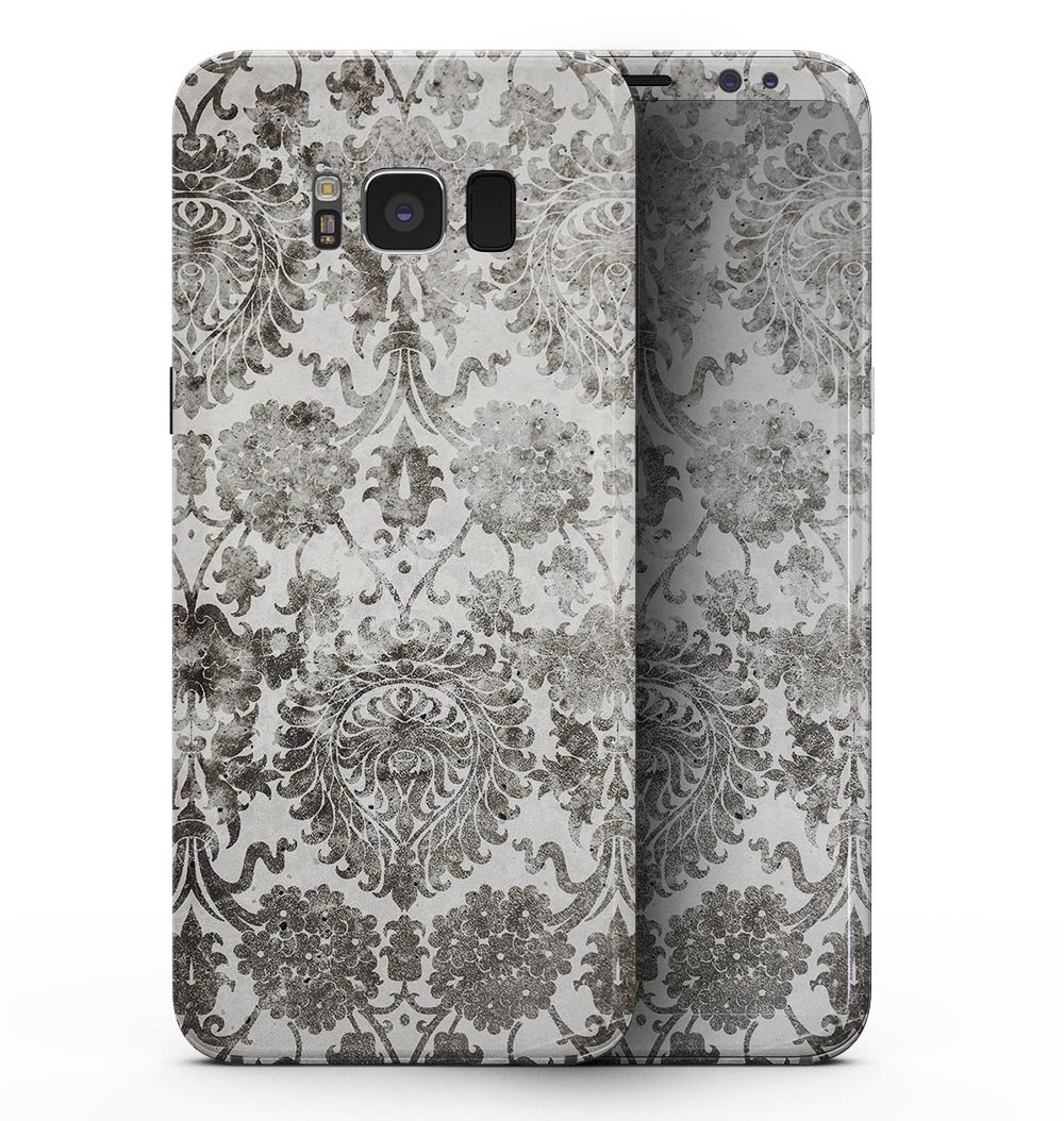 Samsung Galaxy S8 with Black and White Cauliflower Damask Pattern skin, showcasing its stylish design and precise fit.