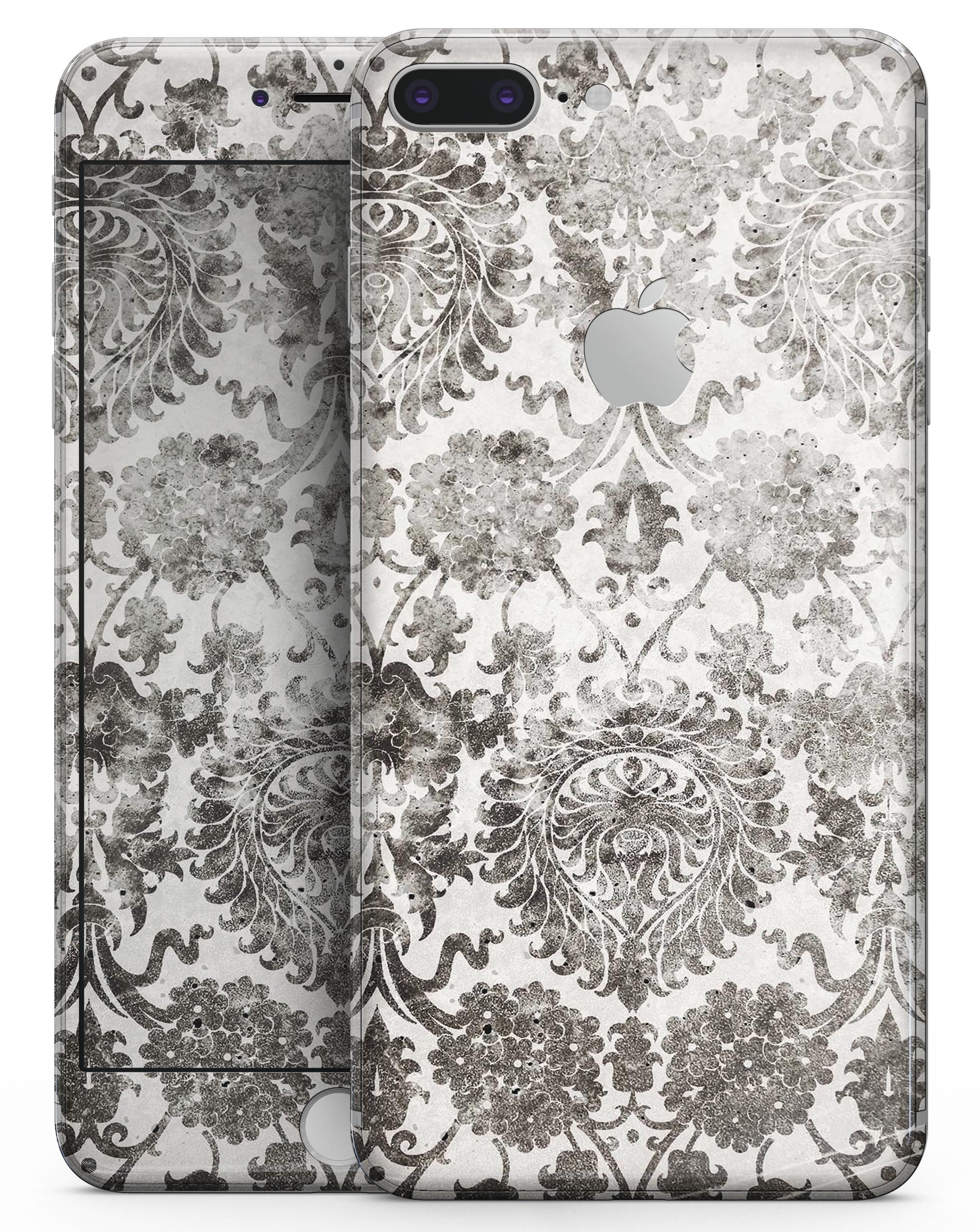 Black and White Cauliflower Damask Pattern skin for iPhone 8, showcasing elegant design and premium vinyl material.