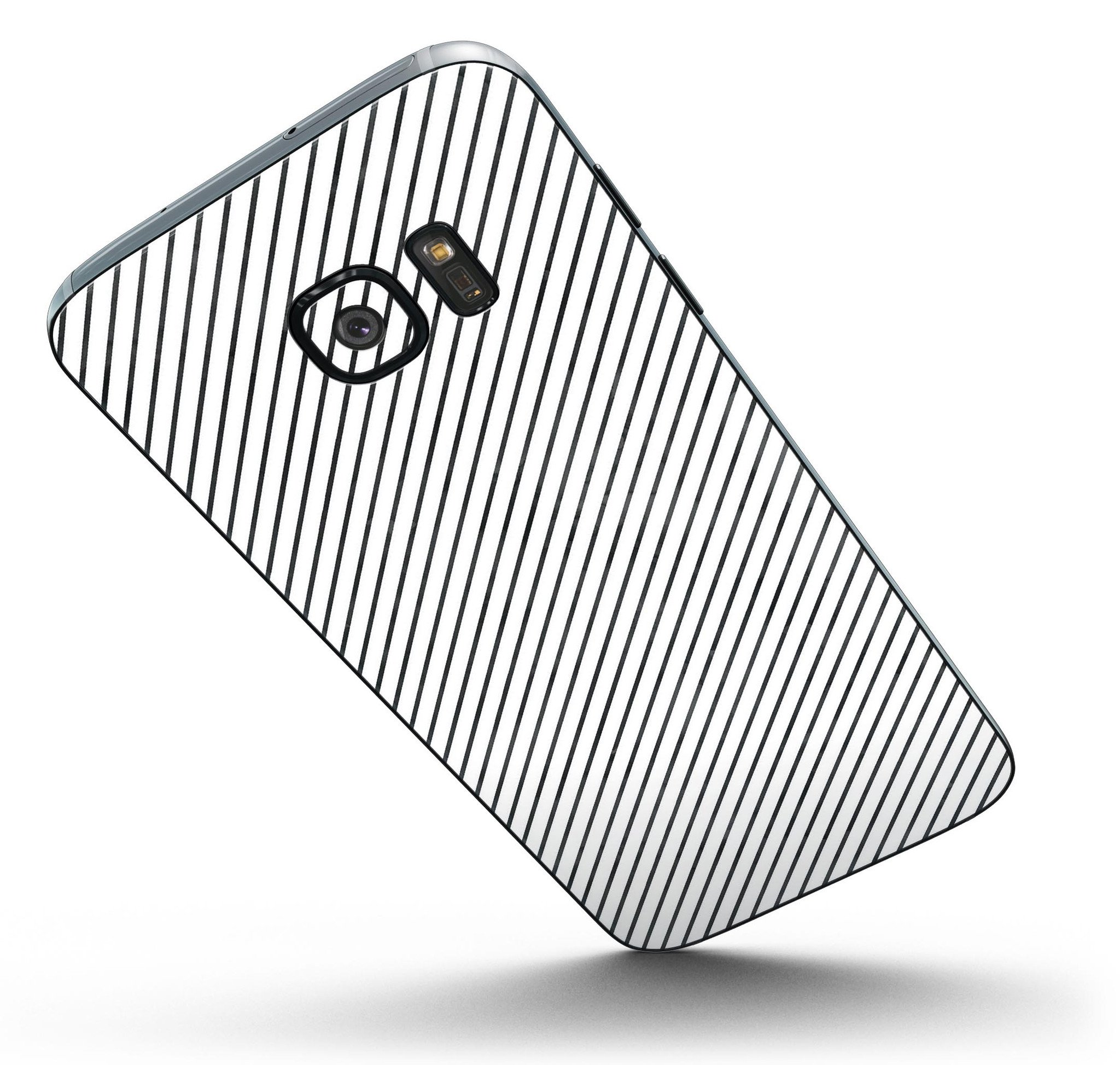 Black and white diagonal stripes skin kit for Samsung Galaxy S7 and S7 Edge, showcasing a sleek design and premium vinyl material.