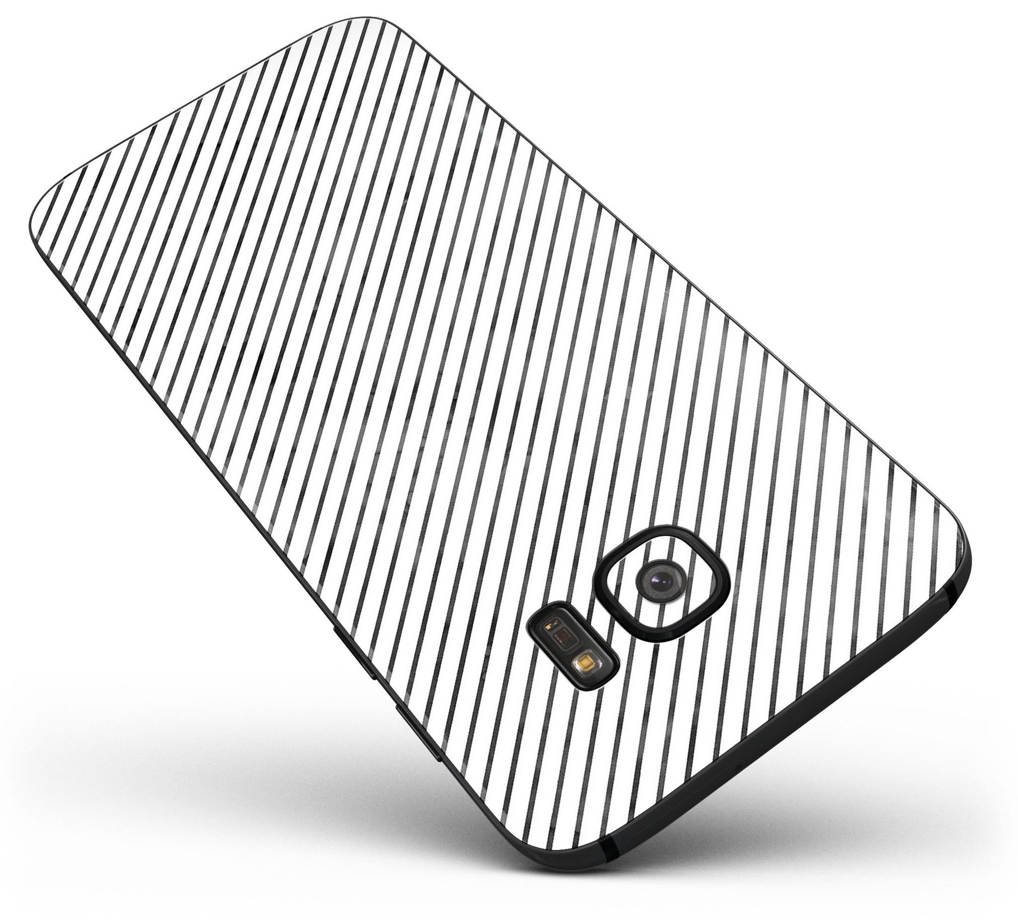 Black and white diagonal stripes skin kit for Samsung Galaxy S7 and S7 Edge, showcasing a sleek design and premium vinyl material.