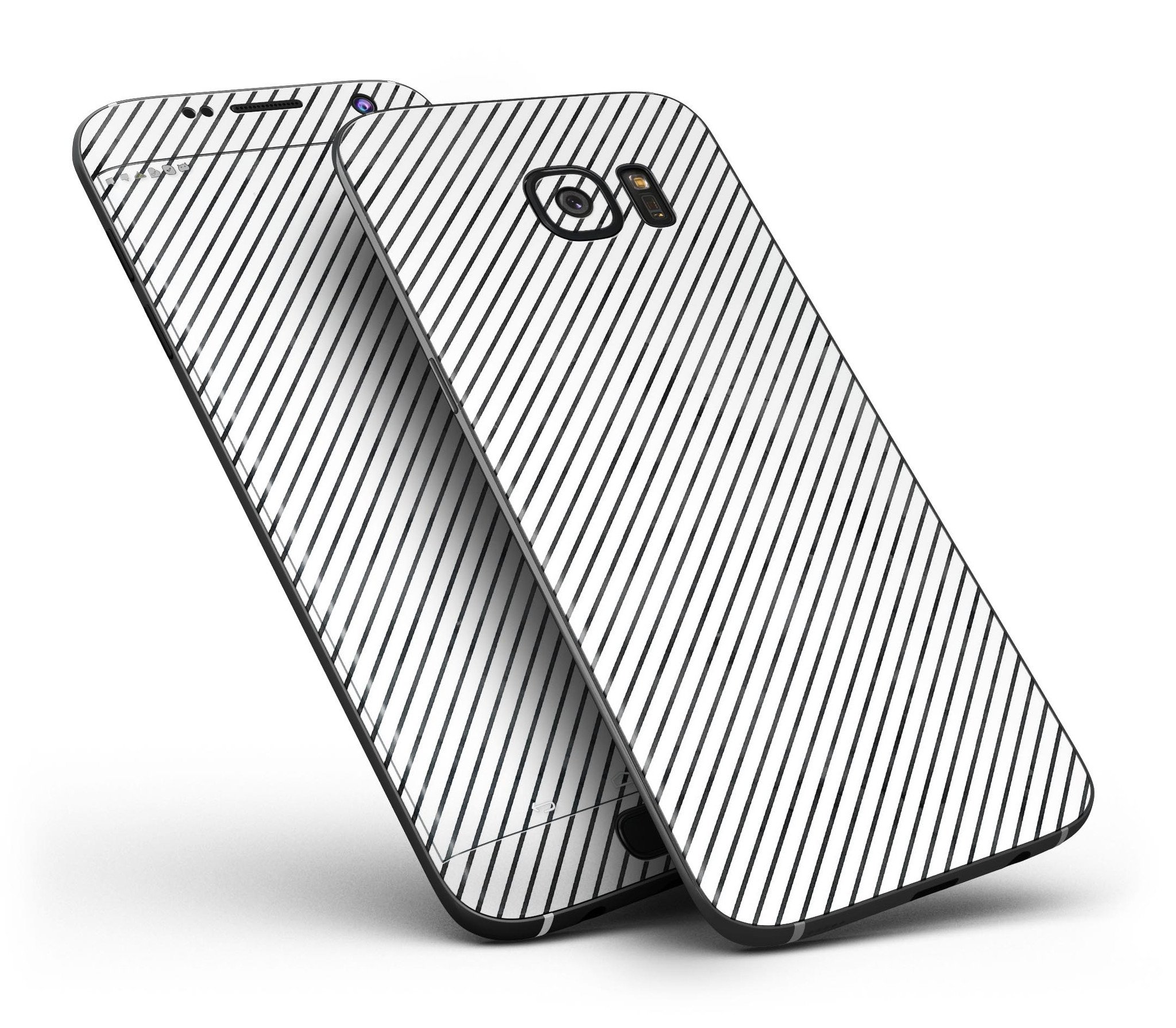Black and white diagonal stripes skin kit for Samsung Galaxy S7 and S7 Edge, showcasing a sleek design and premium vinyl material.