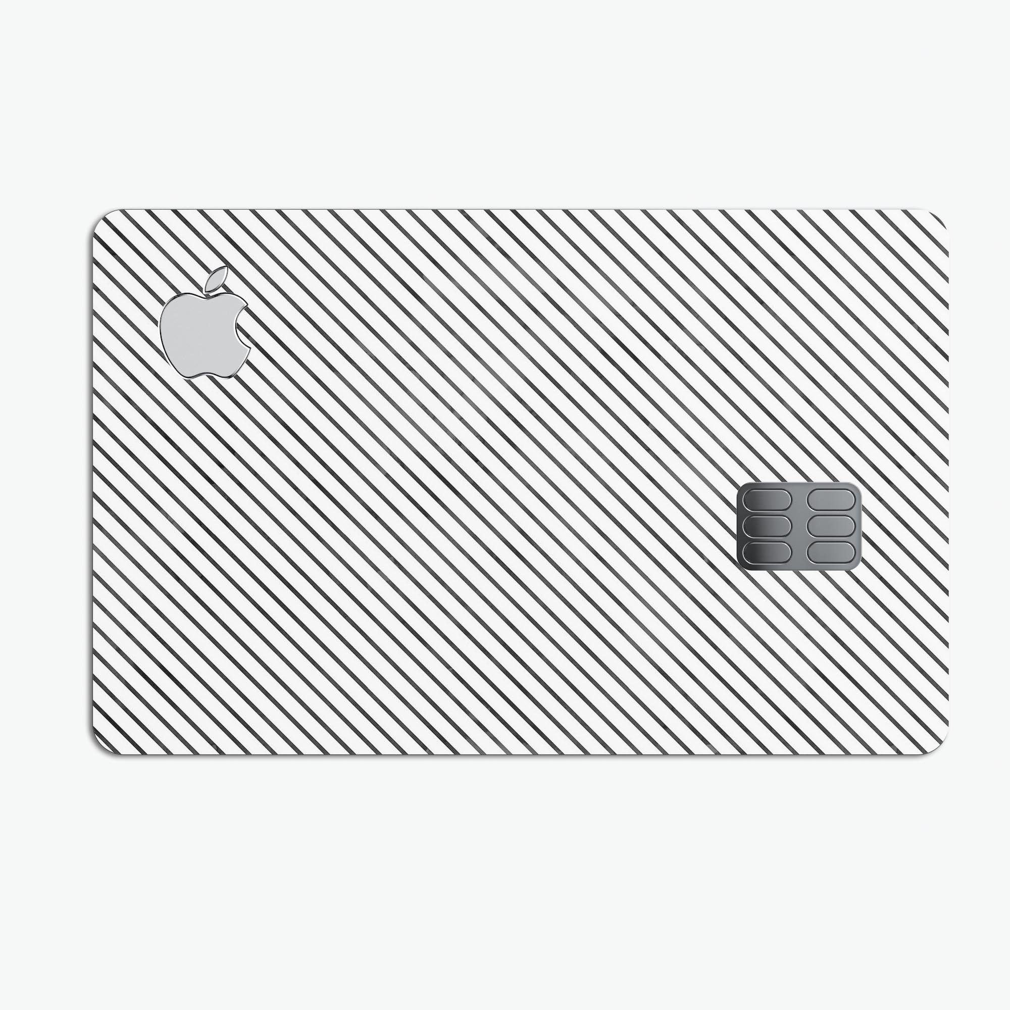 Black and white diagonal stripes decal skin for Apple Card, showcasing a stylish design that offers protection.