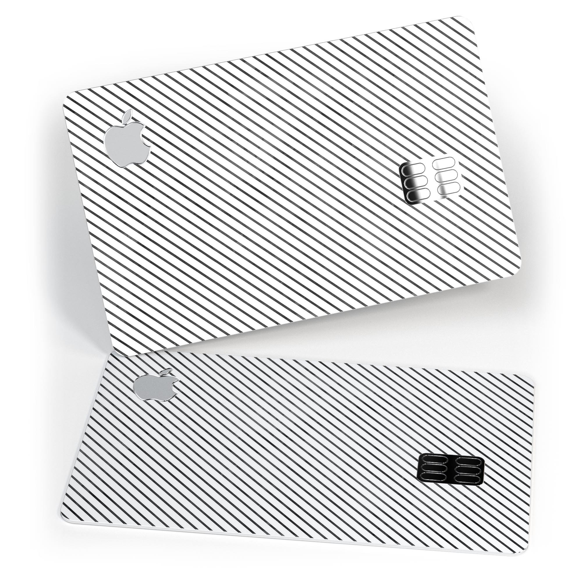 Black and white diagonal stripes decal skin for Apple Card, showcasing a stylish design that offers protection.