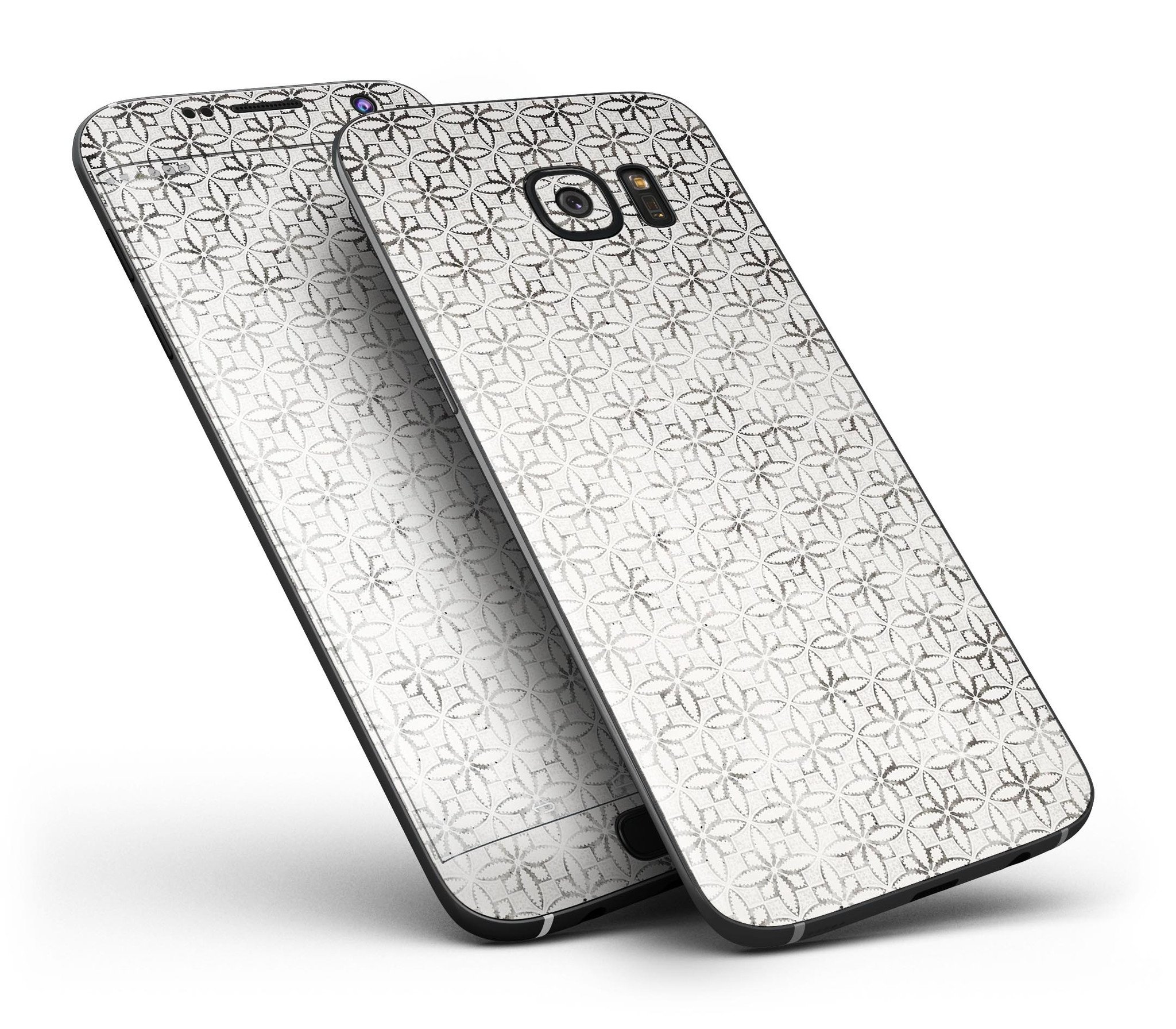 Black and White Floral Chess Pattern skin kit for Samsung Galaxy S7 and S7 Edge, showcasing a stylish floral design.